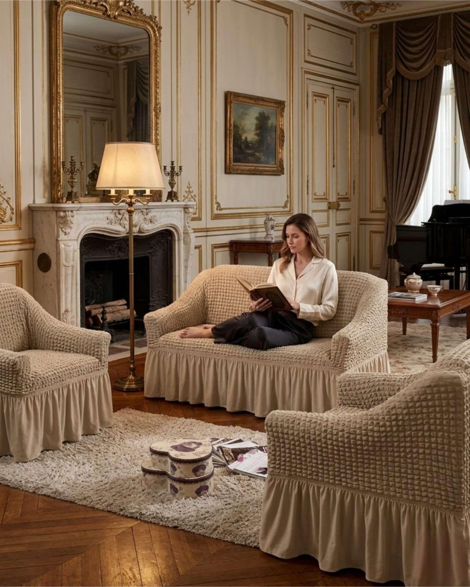 Juego de Fundas Cubre Sillon Turcas 3-1-1 con Textura de Burbuja m5-3