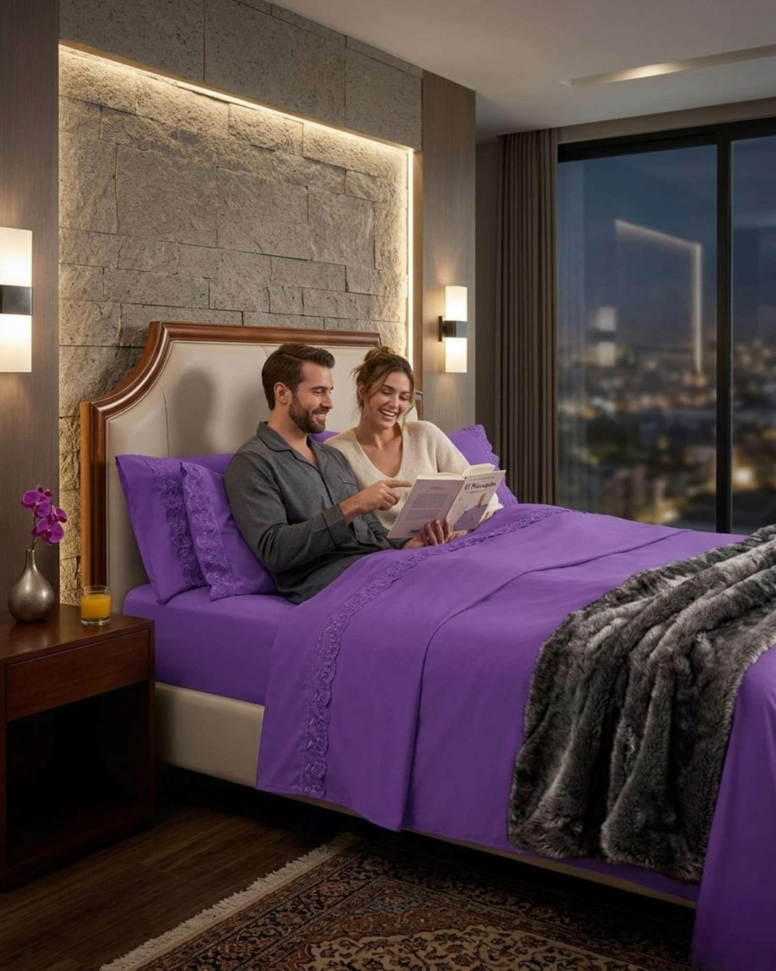 Juego de Sábanas king Resistencia y Elegancia para tu Descanso Diario morado-3