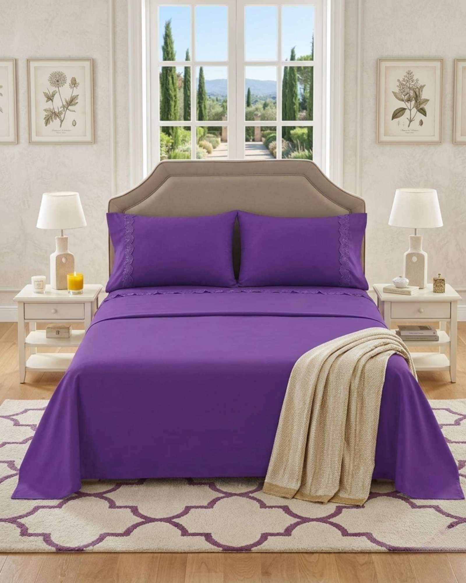 Juego de Sábanas king Resistencia y Elegancia para tu Descanso Diario morado-4