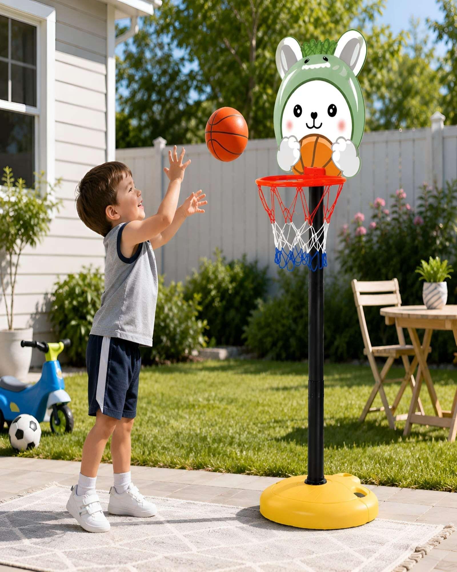 Aro de Basquetbol Infantil Ajustable Diseño Conejito Con Balon-4