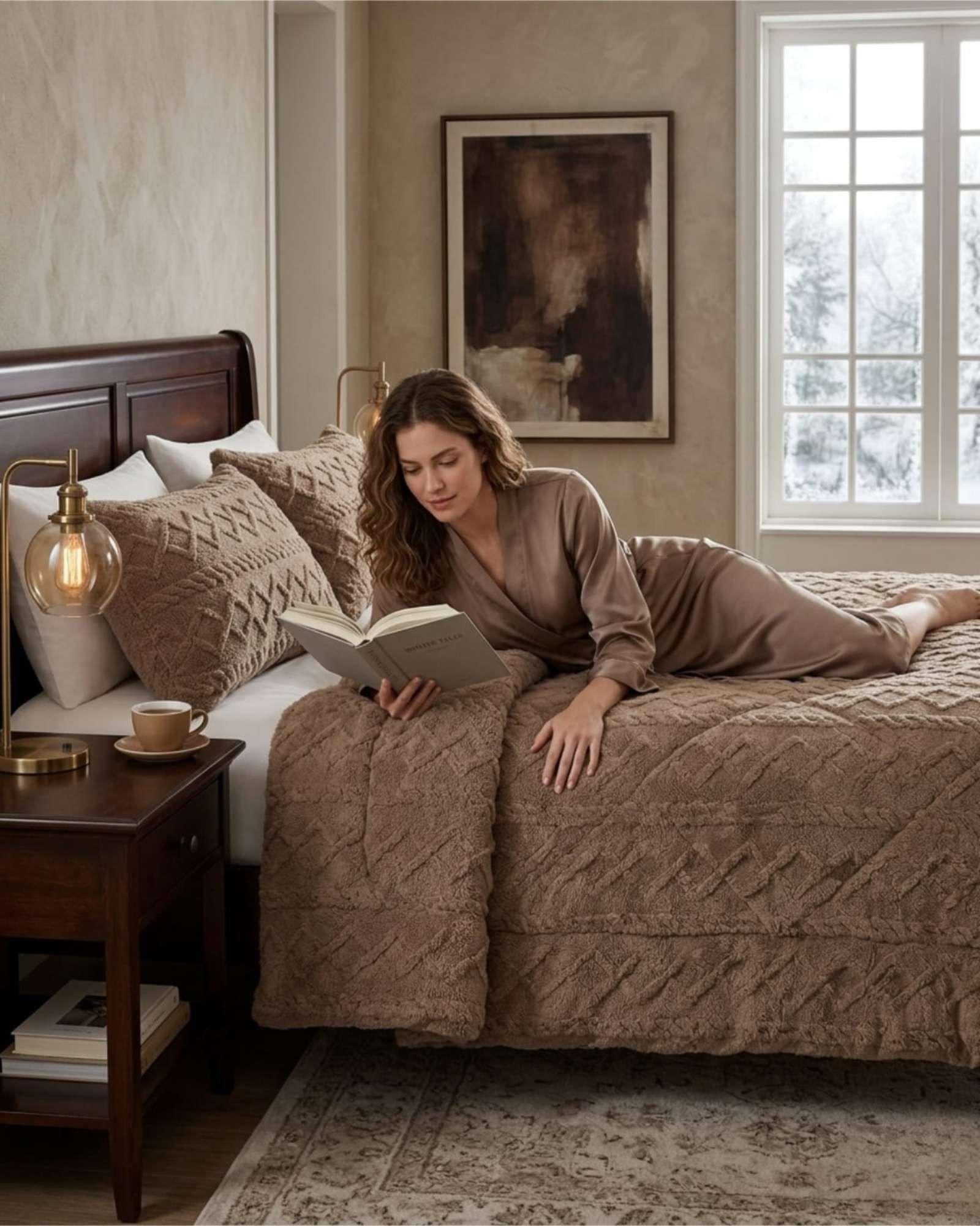 Plumón Térmico Trenzas de Terciopelo king beige-3