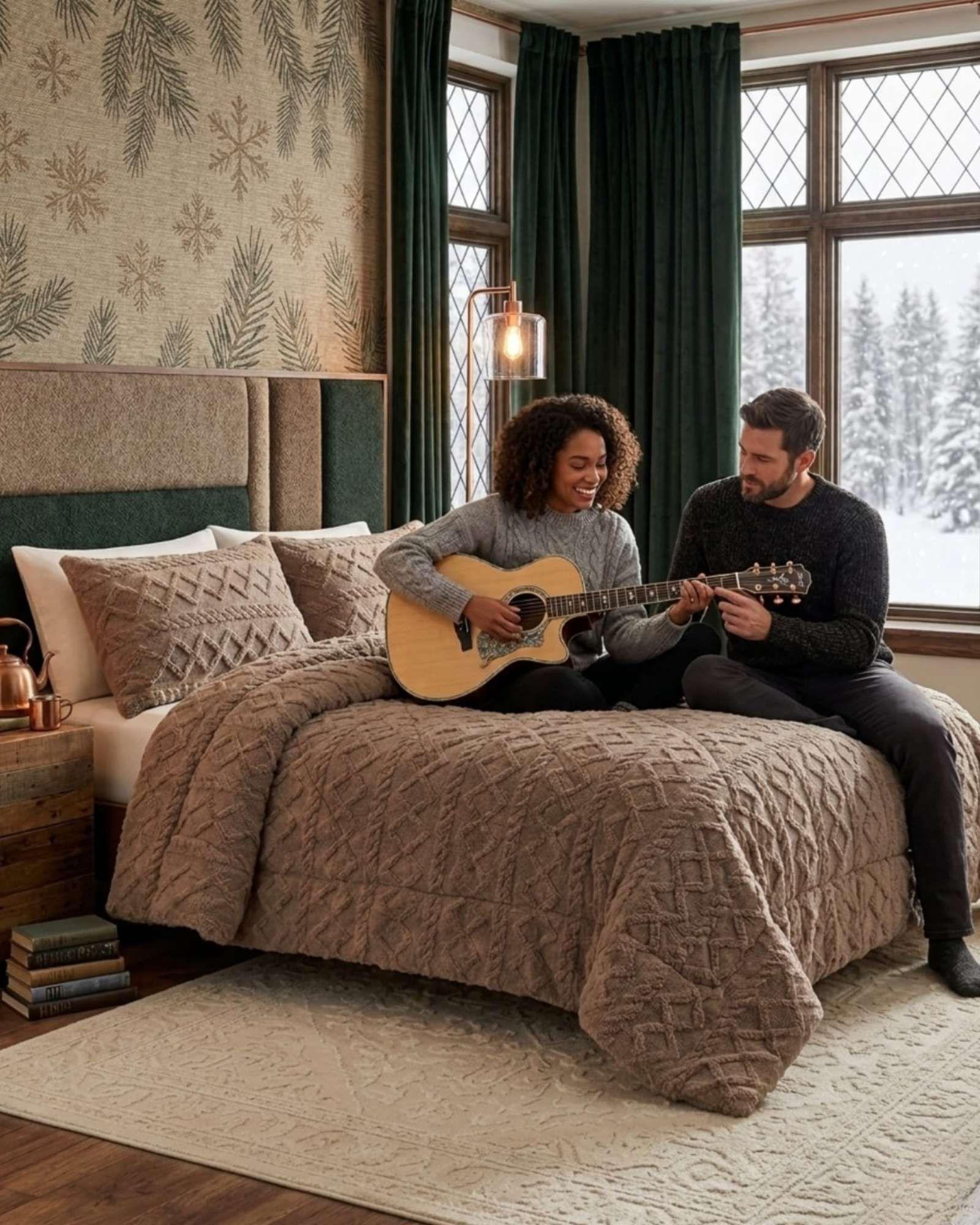 Plumón Térmico Trenzas de Terciopelo king beige-4