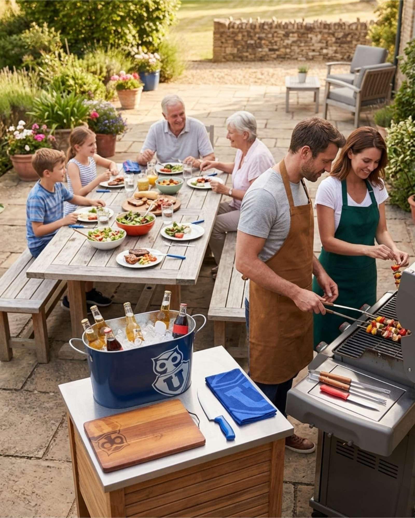 Set Asador Parrillero Tabla de Madera Cuchillos y Balde Metálico A2-1