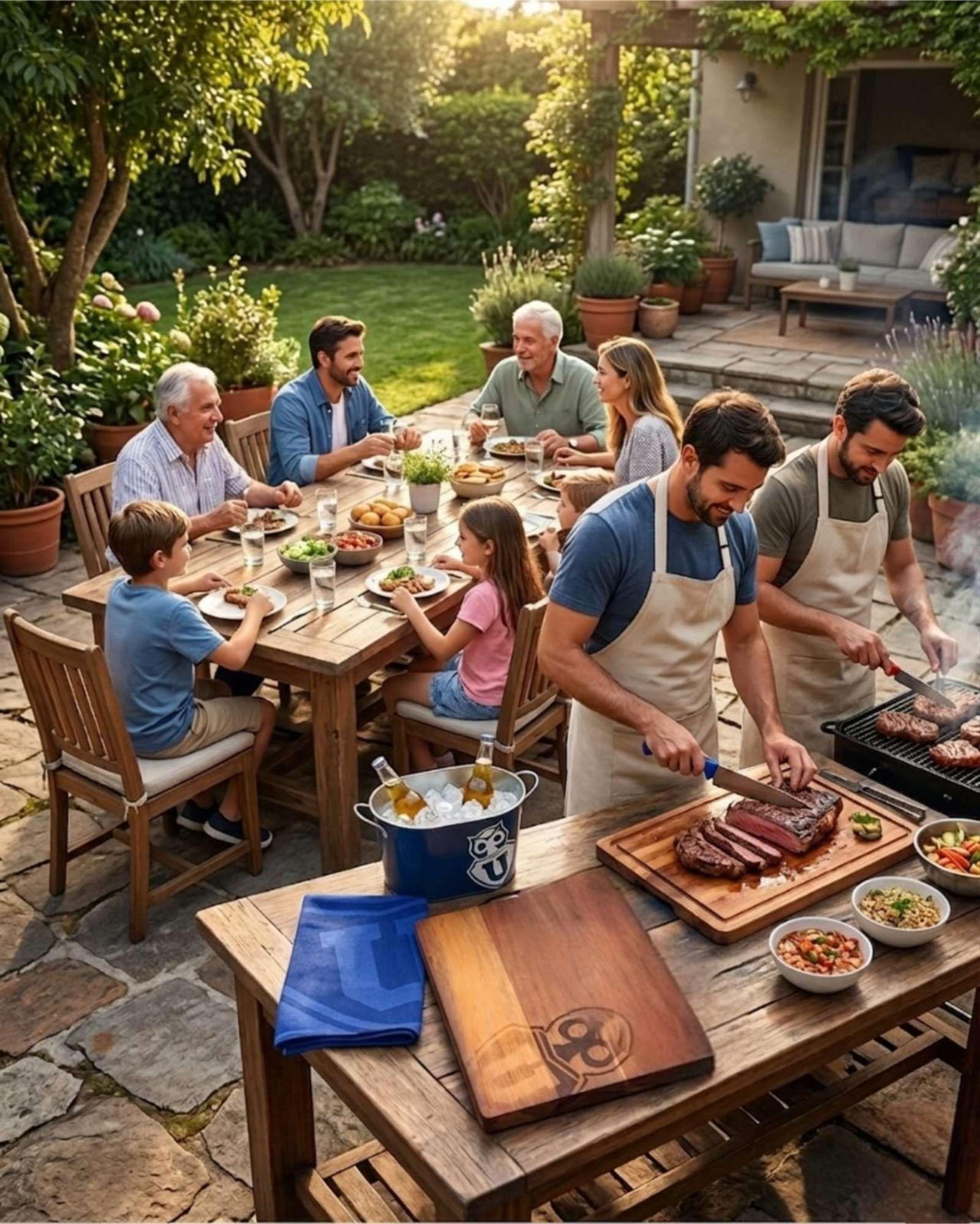 Set Asador Parrillero Tabla de Madera Cuchillos y Balde Metálico A2-3