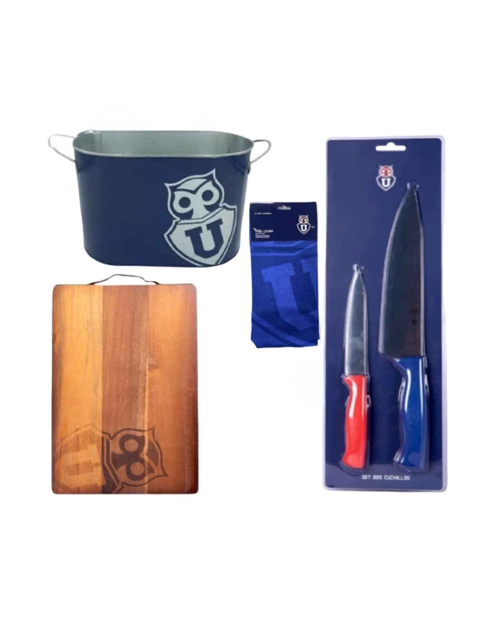 Set Asador Parrillero Tabla de Madera Cuchillos y Balde Metálico A2-4