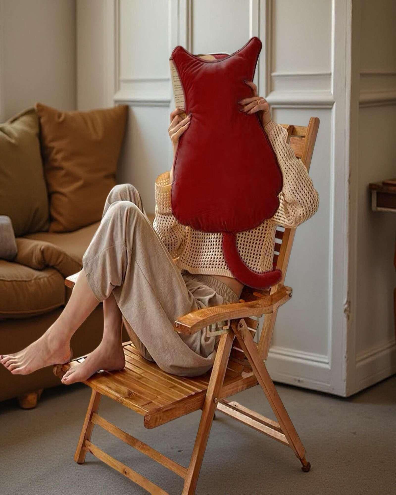 Cojin de Gato Extra Suave para decorar o apego para niños Rojo-3