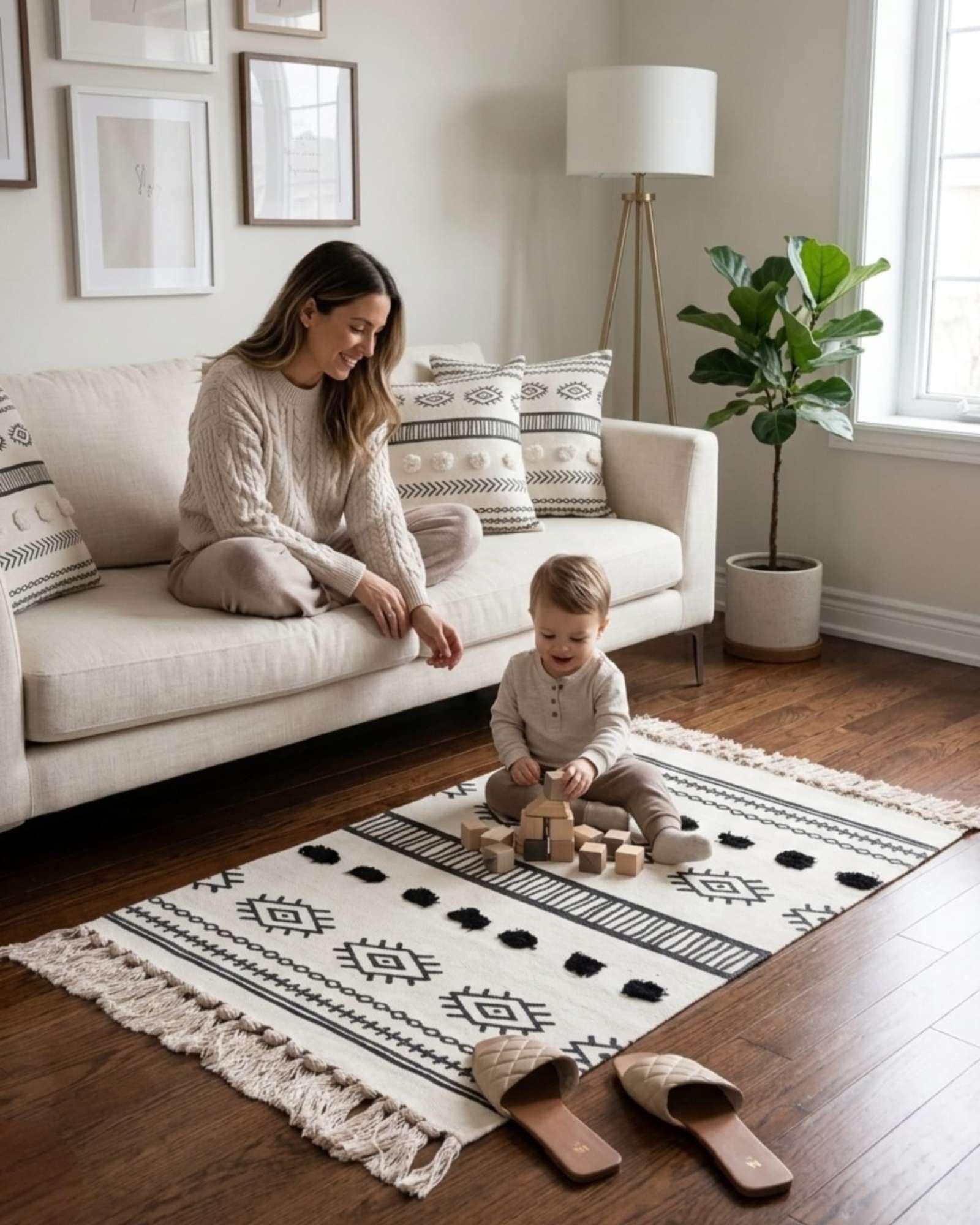 Pack Alfombra 60x90 cm + 2 Fundas de Cojín con Bordado Tufting y Flecos A1-3