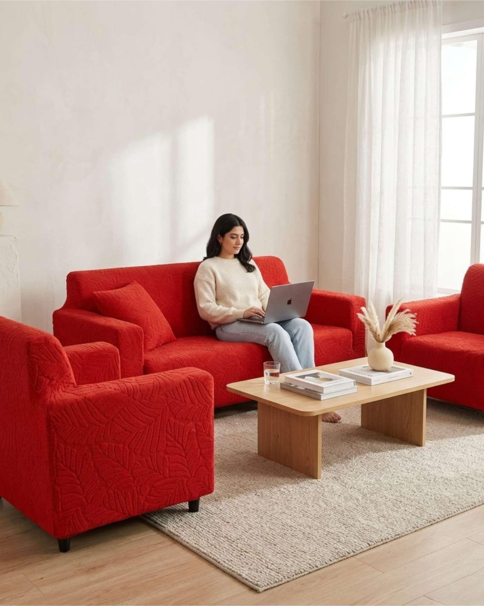 Juego de Fundas para Sillones 3+1+1 Diseño Hojas Elásticas y Lavables A5-2