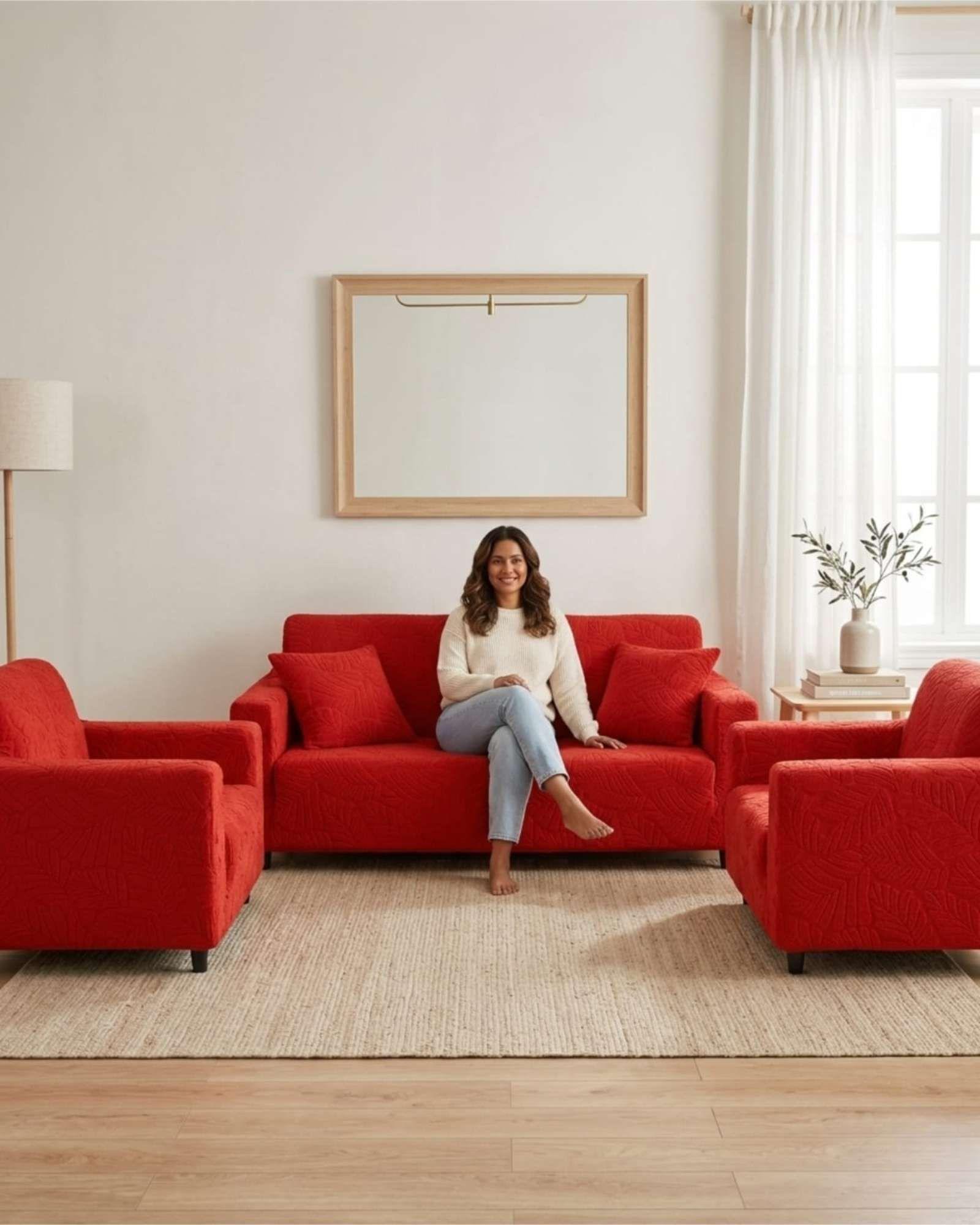 Juego de Fundas para Sillones 3+1+1 Diseño Hojas Elásticas y Lavables A5-3