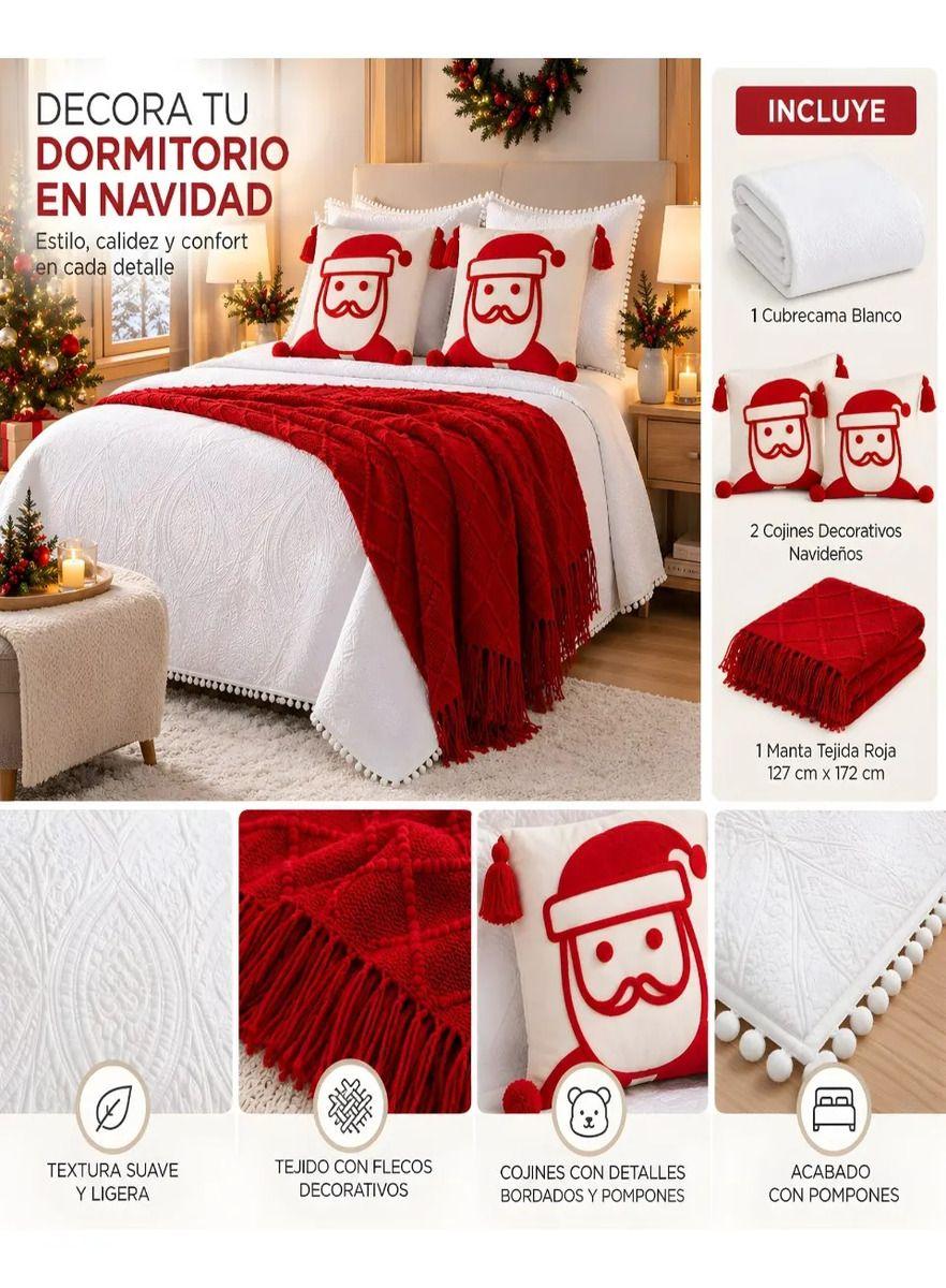 Set de Cama Navideño con Cubrecamas y 2 Fundas de Cojin 1.5 Plaza m11-3