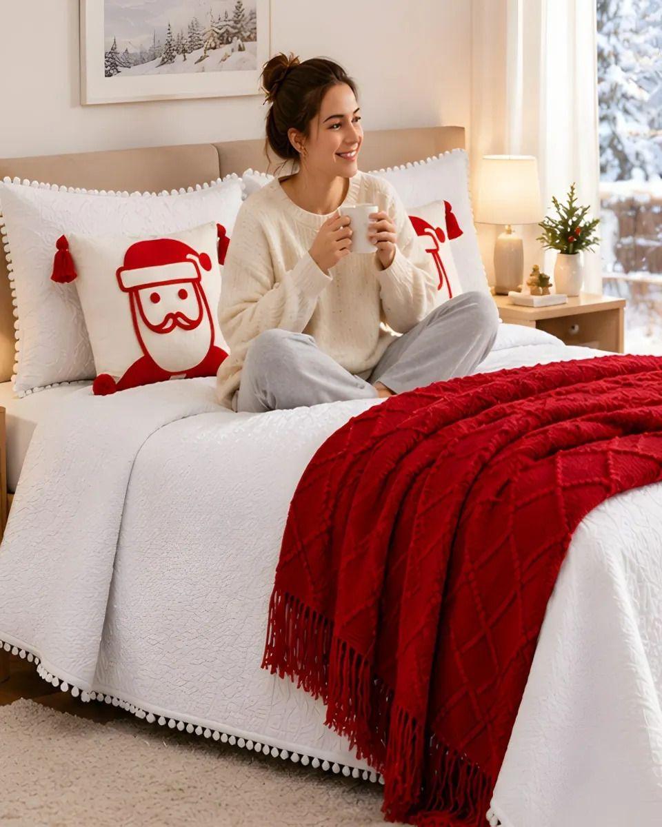 Set de Cama Navideño con Cubrecamas y 2 Fundas de Cojin 1.5 Plaza m11-6