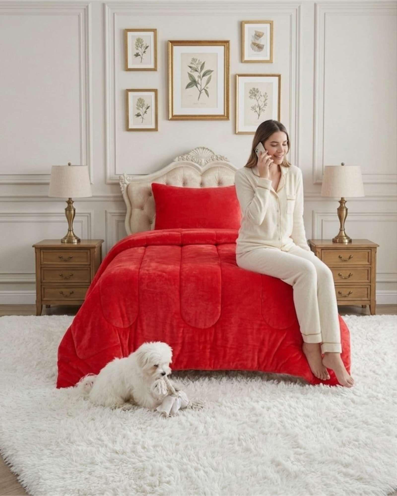 Cubrecama de Plush con Chiporro Diseño Ondas 1,5 plazas rojo-3