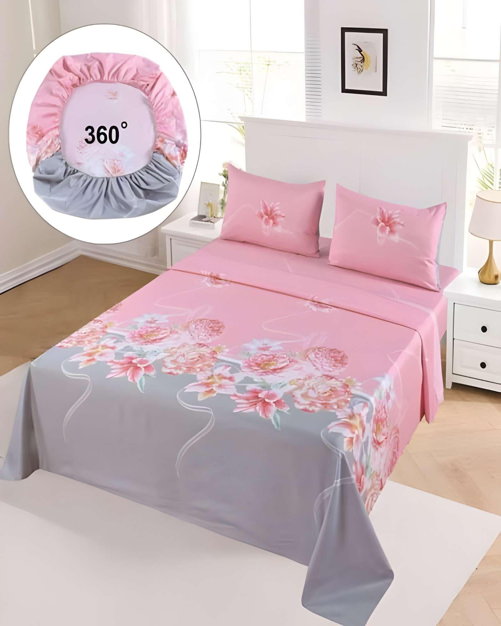 SET DE SABANAS DISEÑO ESTAMPADO 2 PLAZAS ROSADO-2