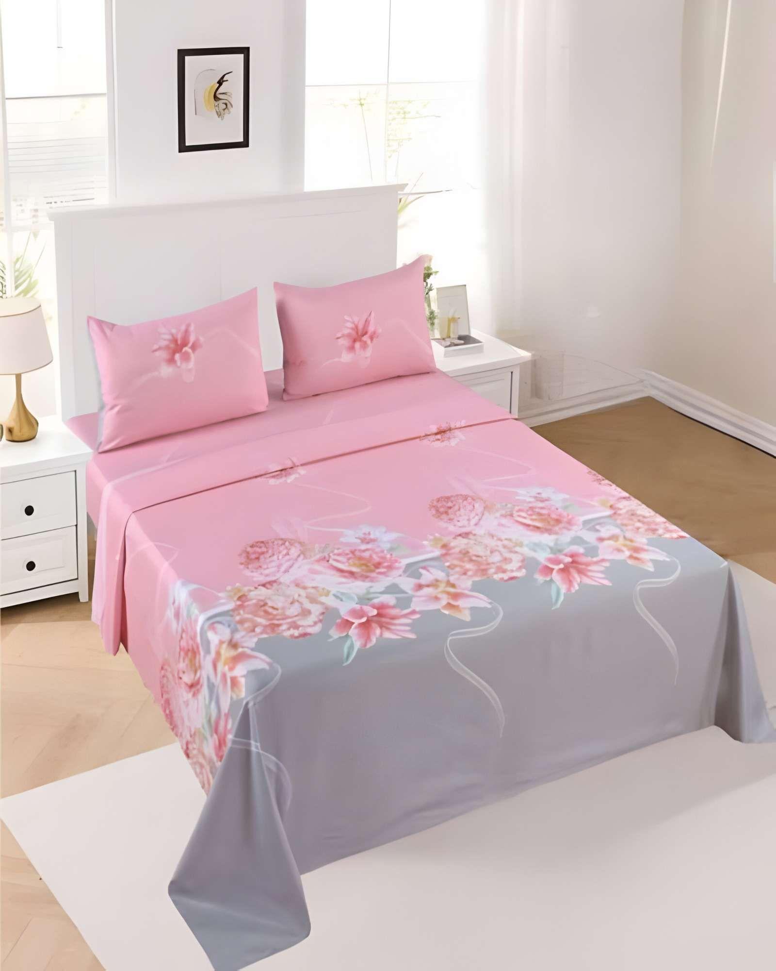 SET DE SABANAS DISEÑO ESTAMPADO 2 PLAZAS ROSADO-3