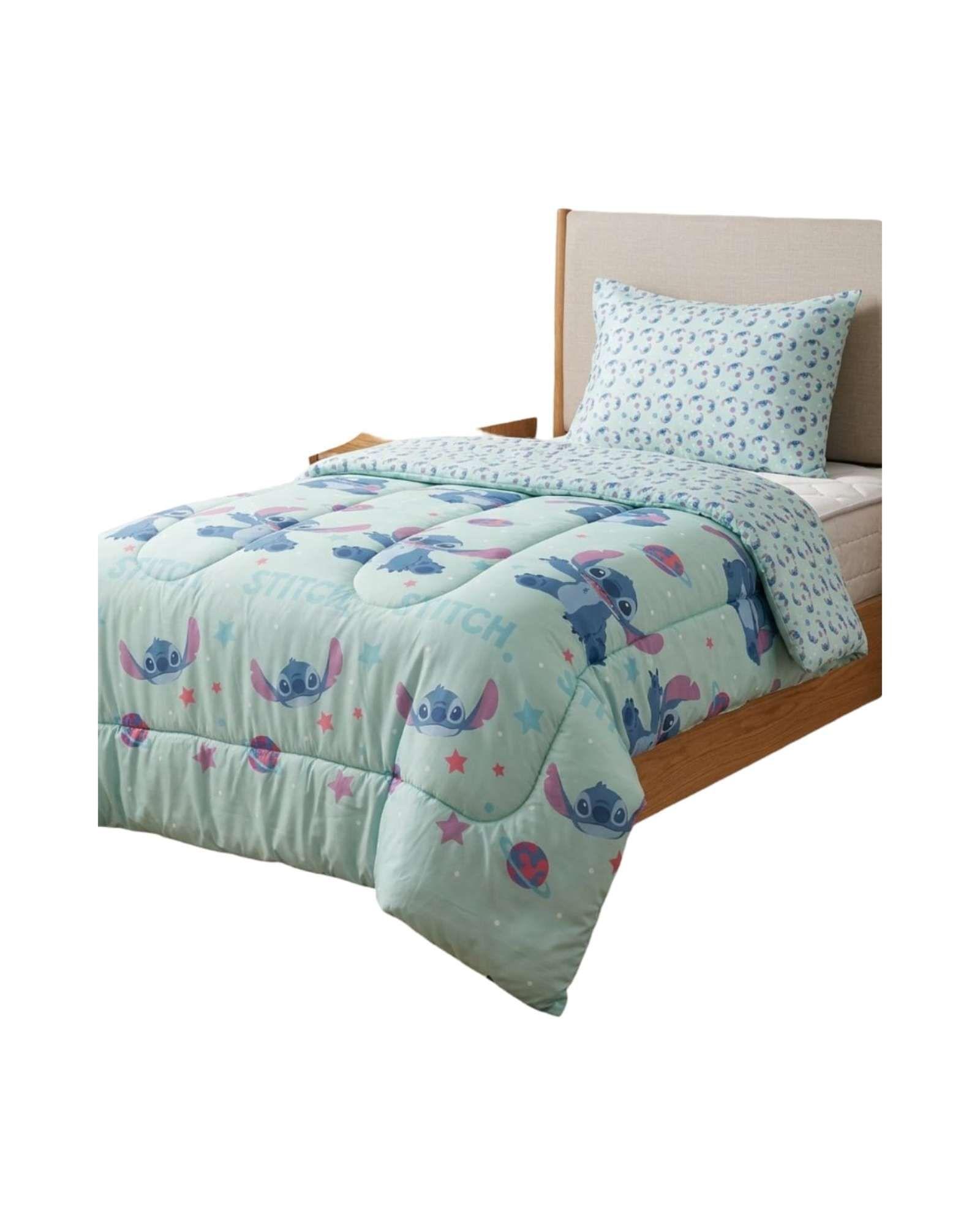 Plumón Oficial Stitch Planeta 1.5 Plazas verde-2