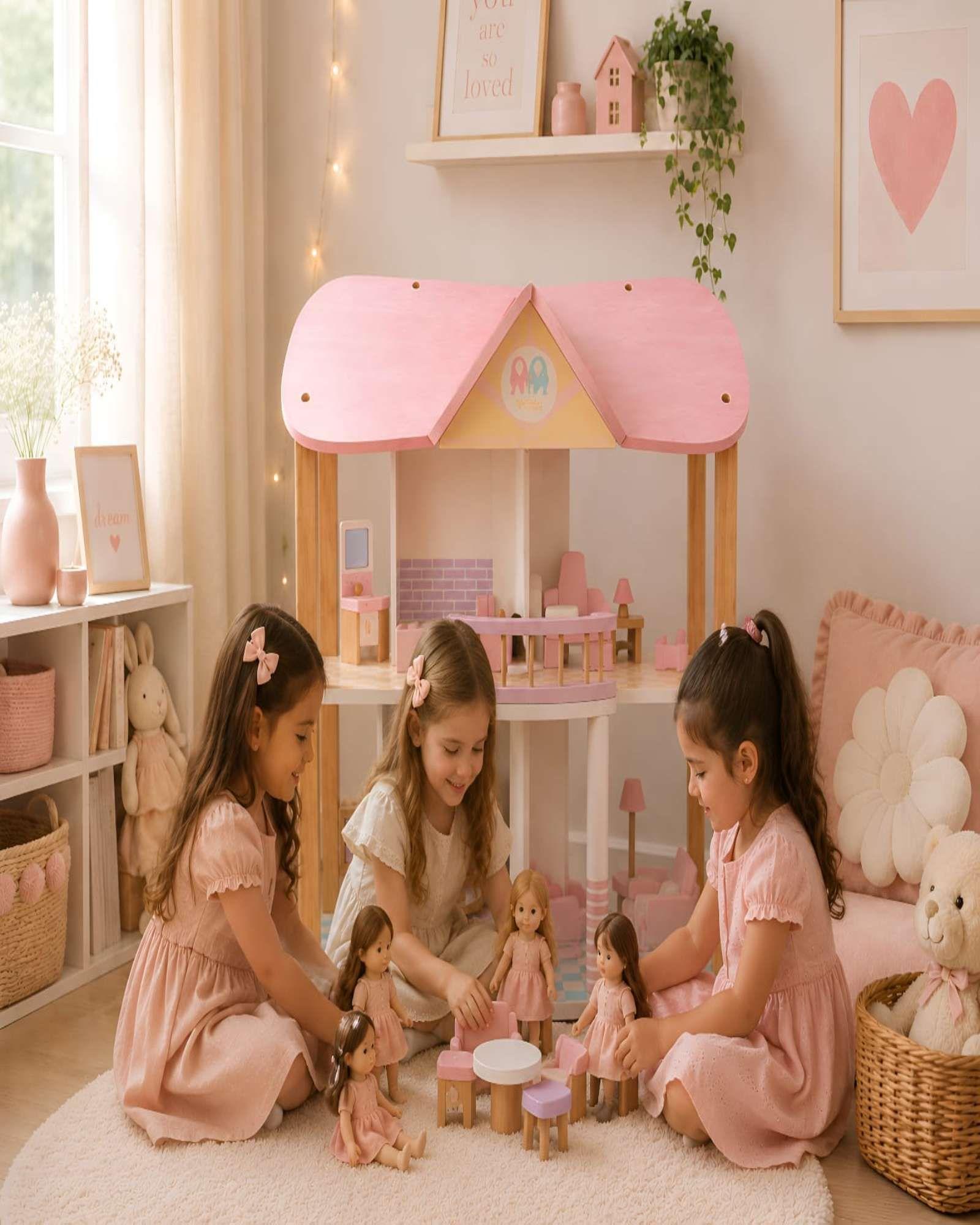 Casa de Muñecas de Madera con Muebles - Set de Juego Infantil-2