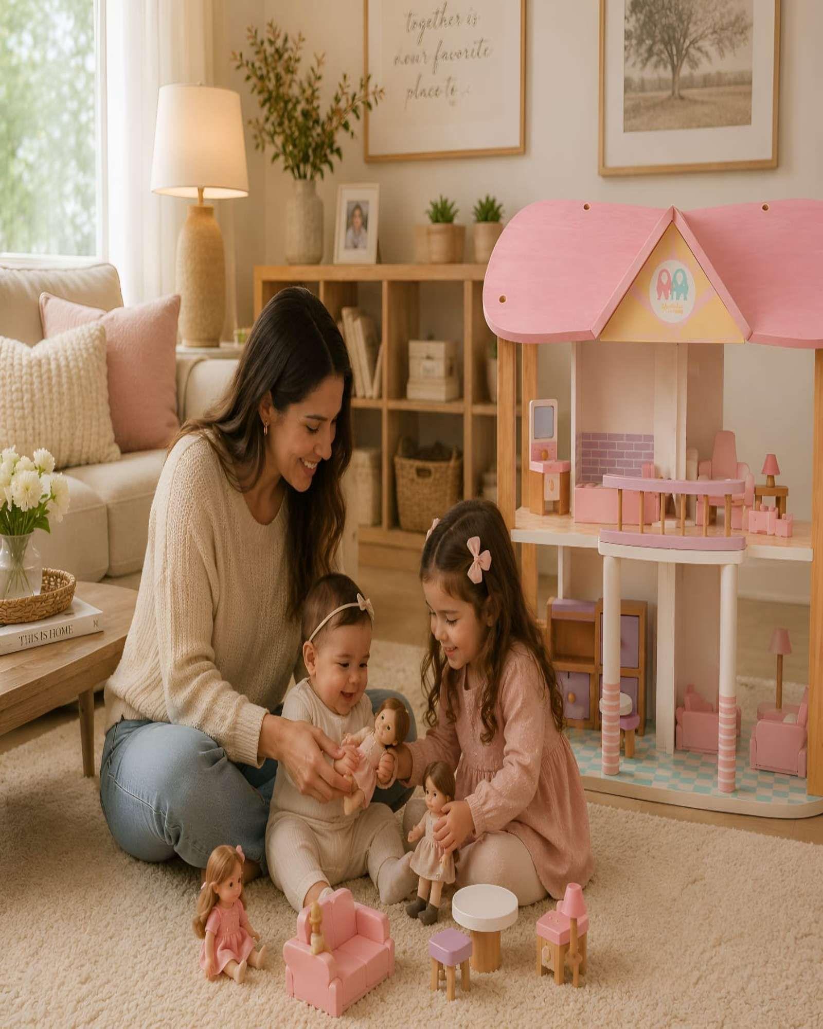 Casa de Muñecas de Madera con Muebles - Set de Juego Infantil-3