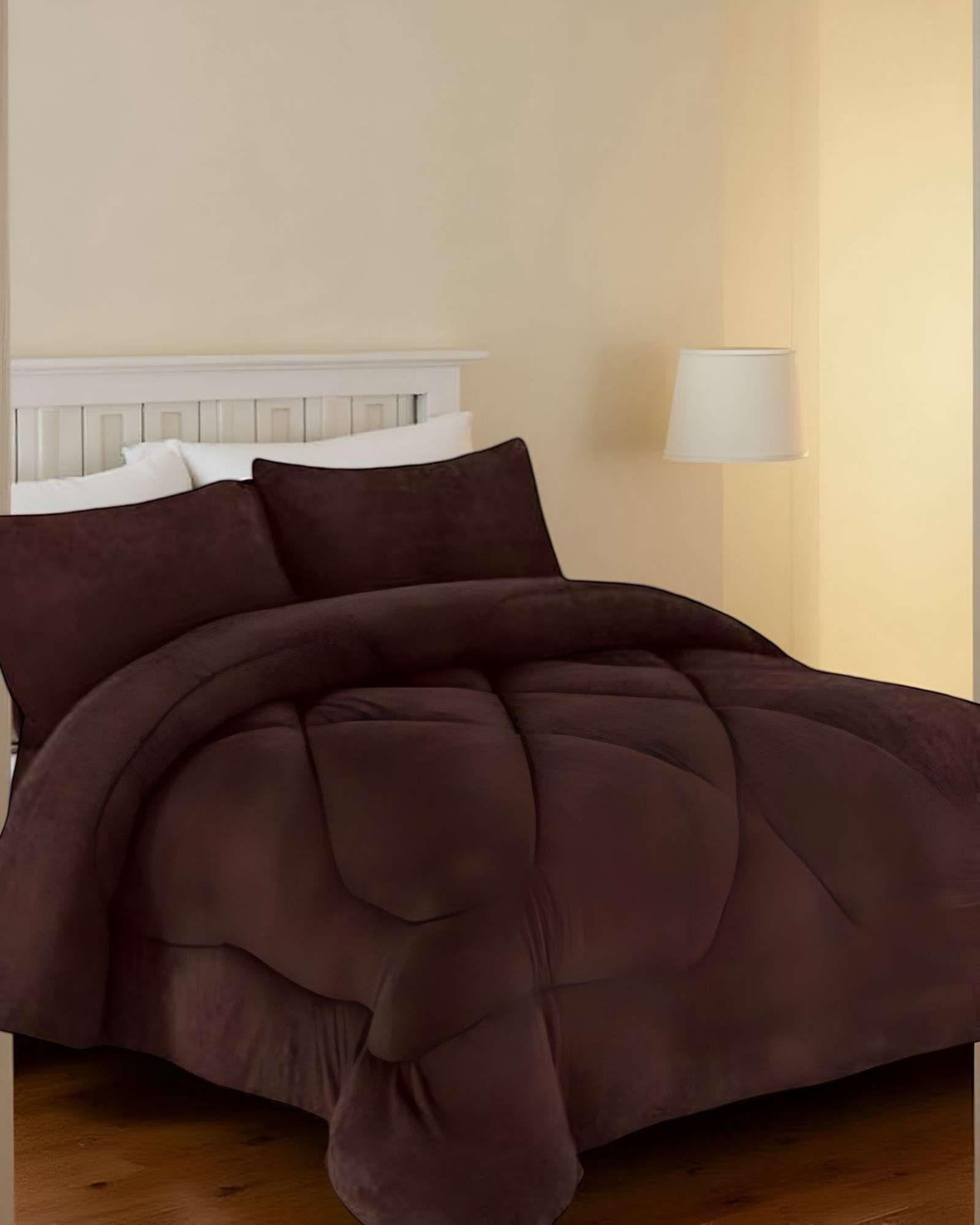 COBERTOR ELEGANTE DE INVIERNO UNICOLOR PLUSH CON CHIPORRO PLAZA Y MEDIA S51-2