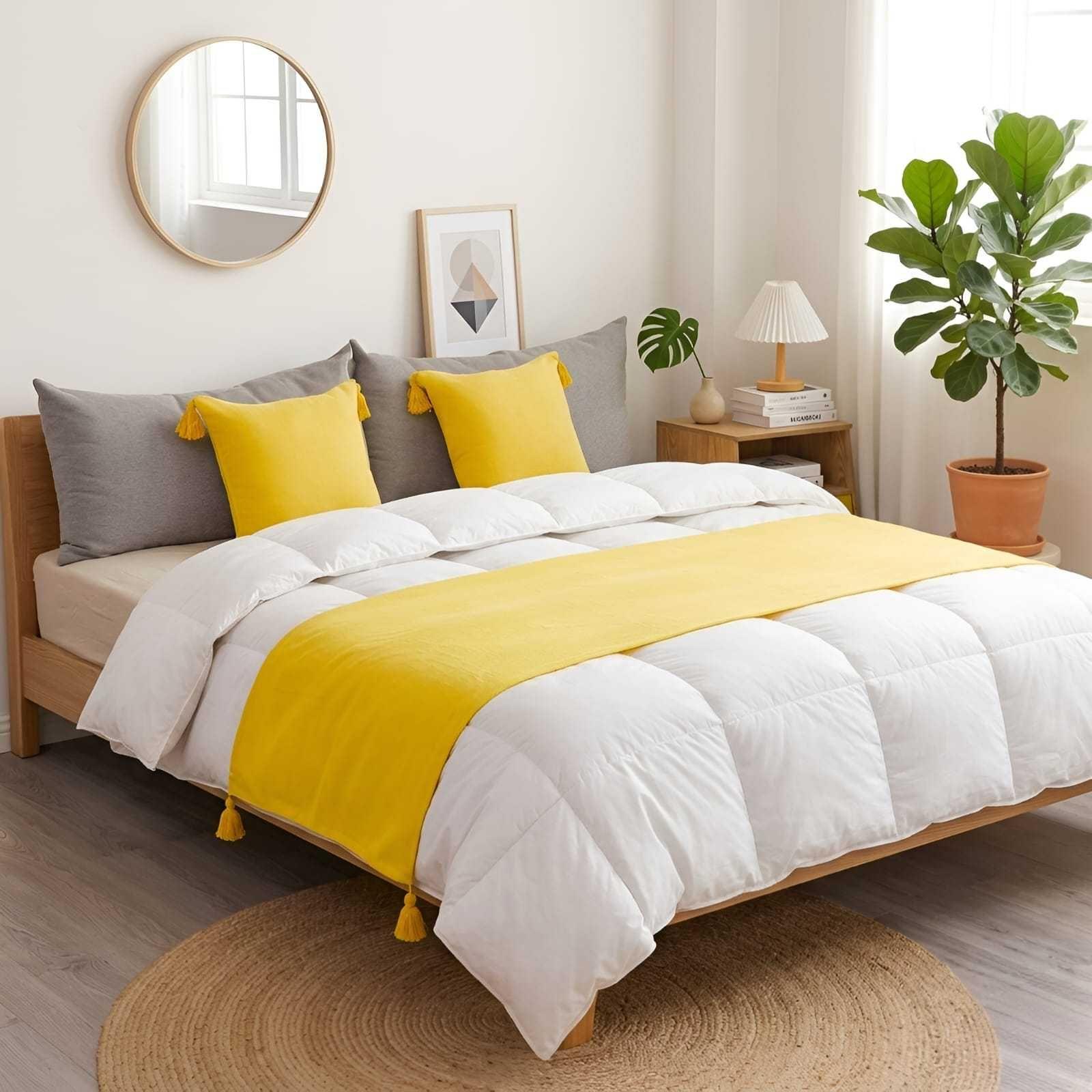 Piecera de Cama Diseño Lino con Borlas-2