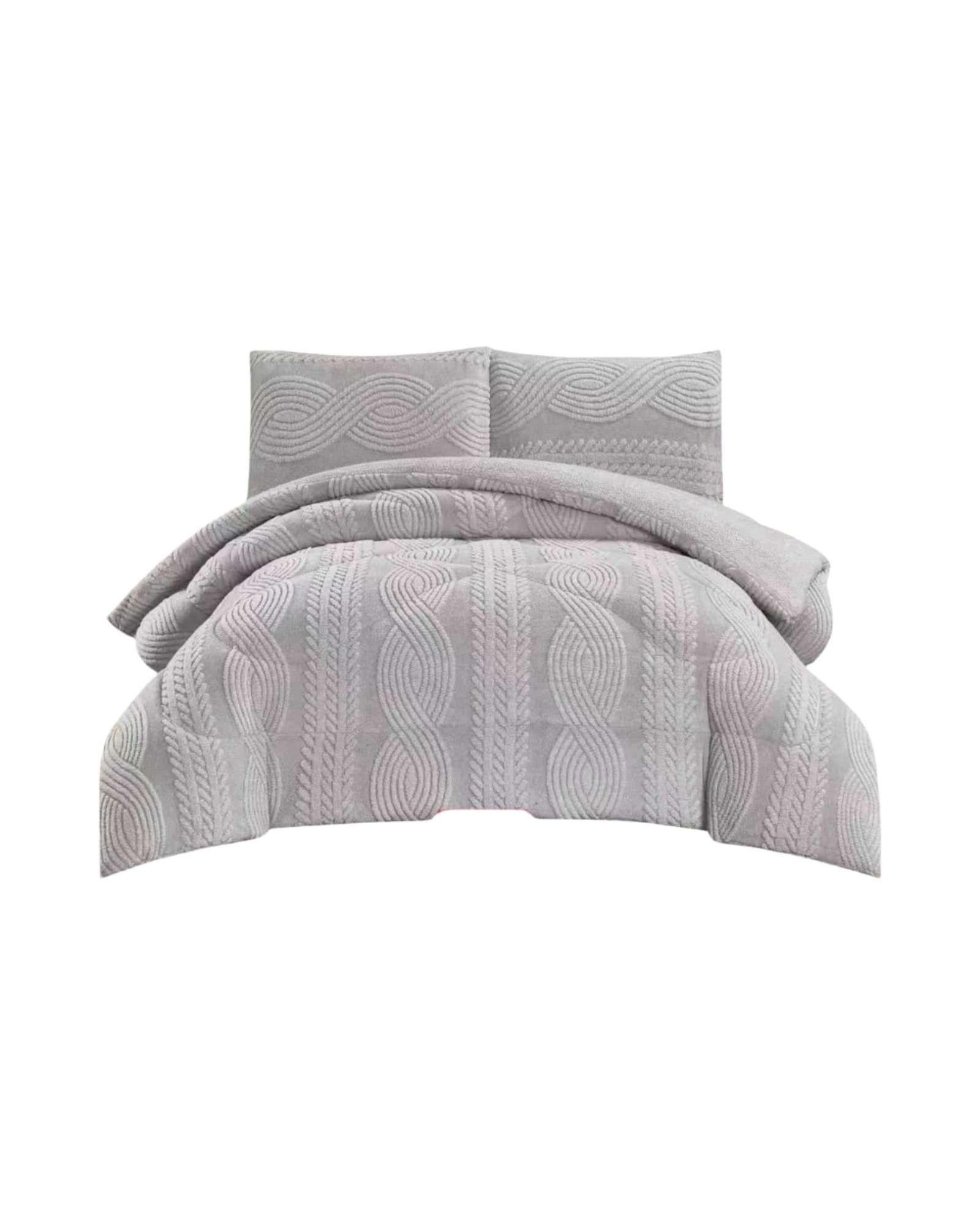 Cubrecama Trenzado Ultra Suave Invierno + Fundas gris claro-2