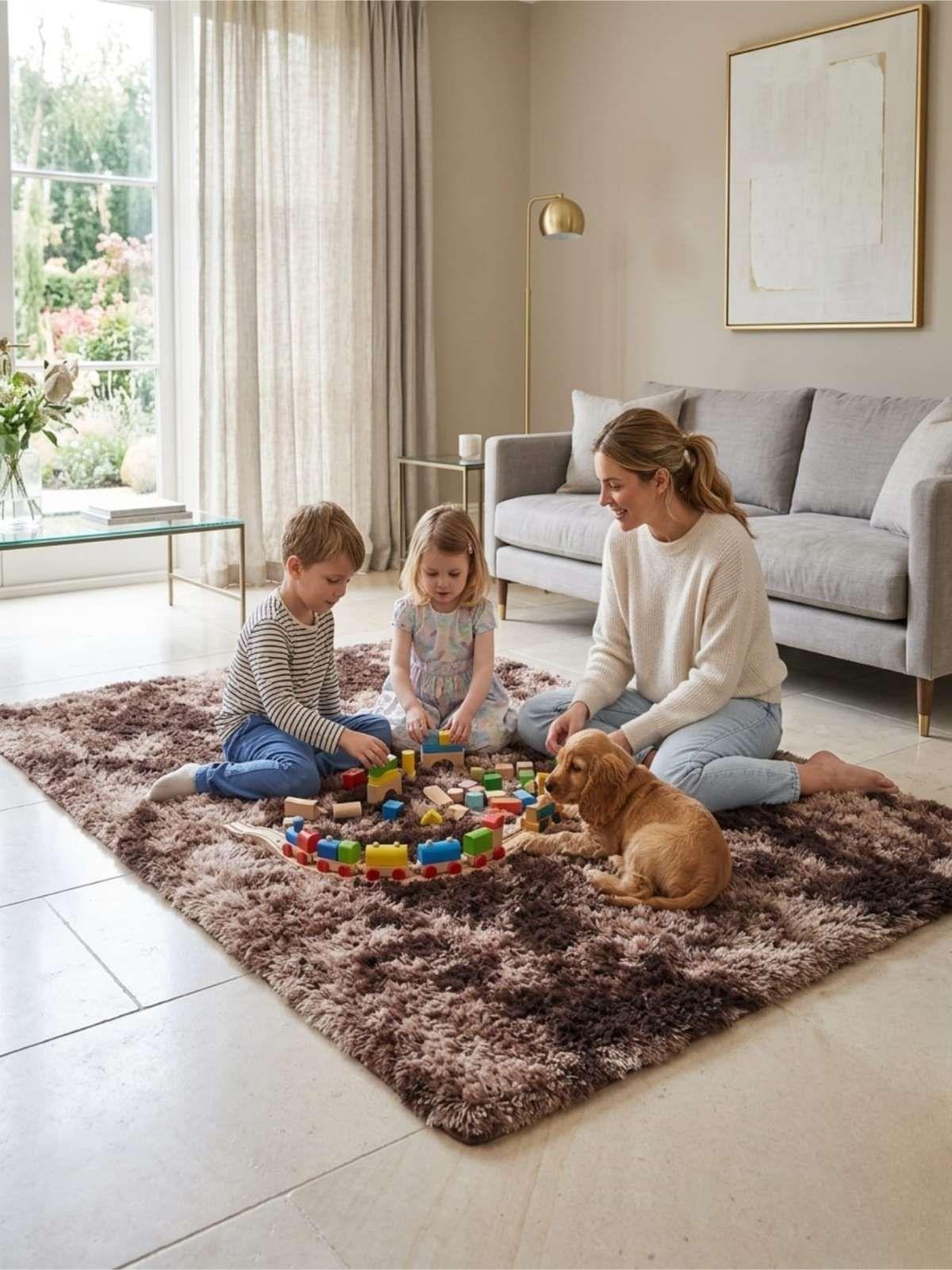 Alfombra Shaggy Pelo Largo 150x200 Cm Suave Living Dormitorio color marron-3