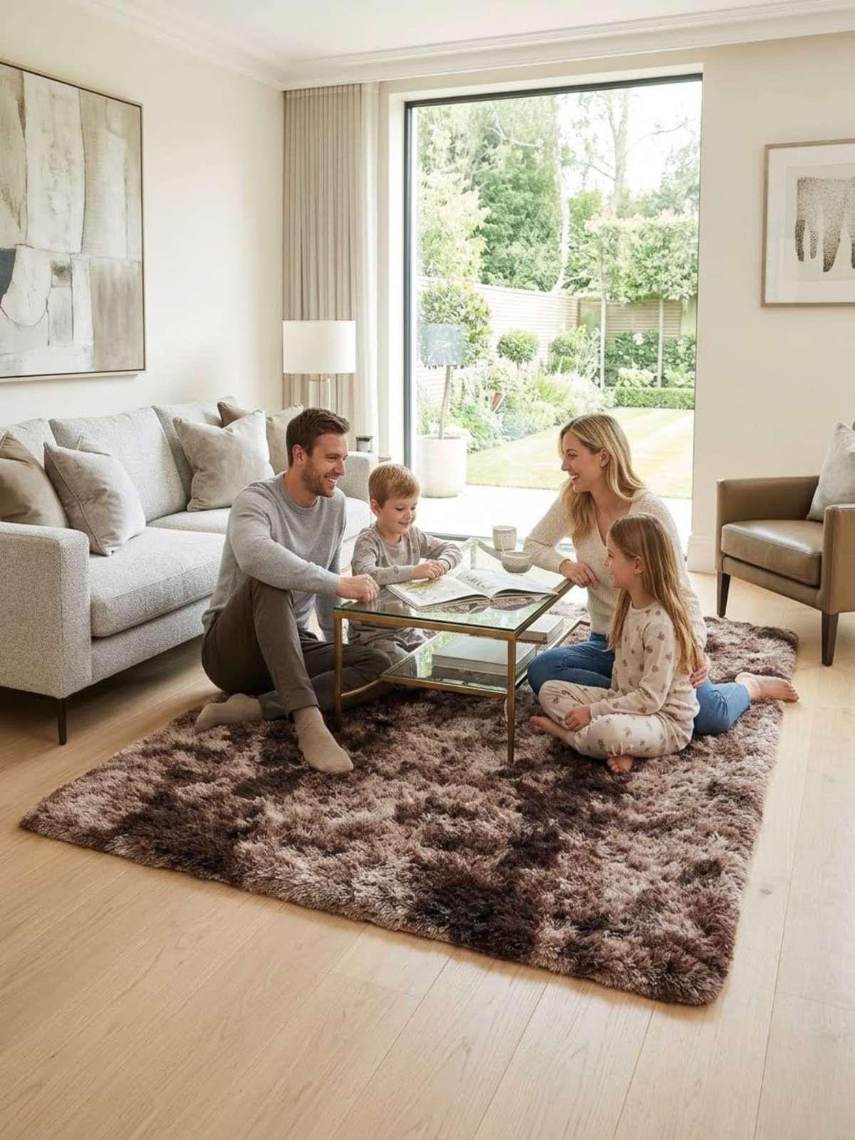 Alfombra Shaggy Pelo Largo 150x200 Cm Suave Living Dormitorio color marron-4