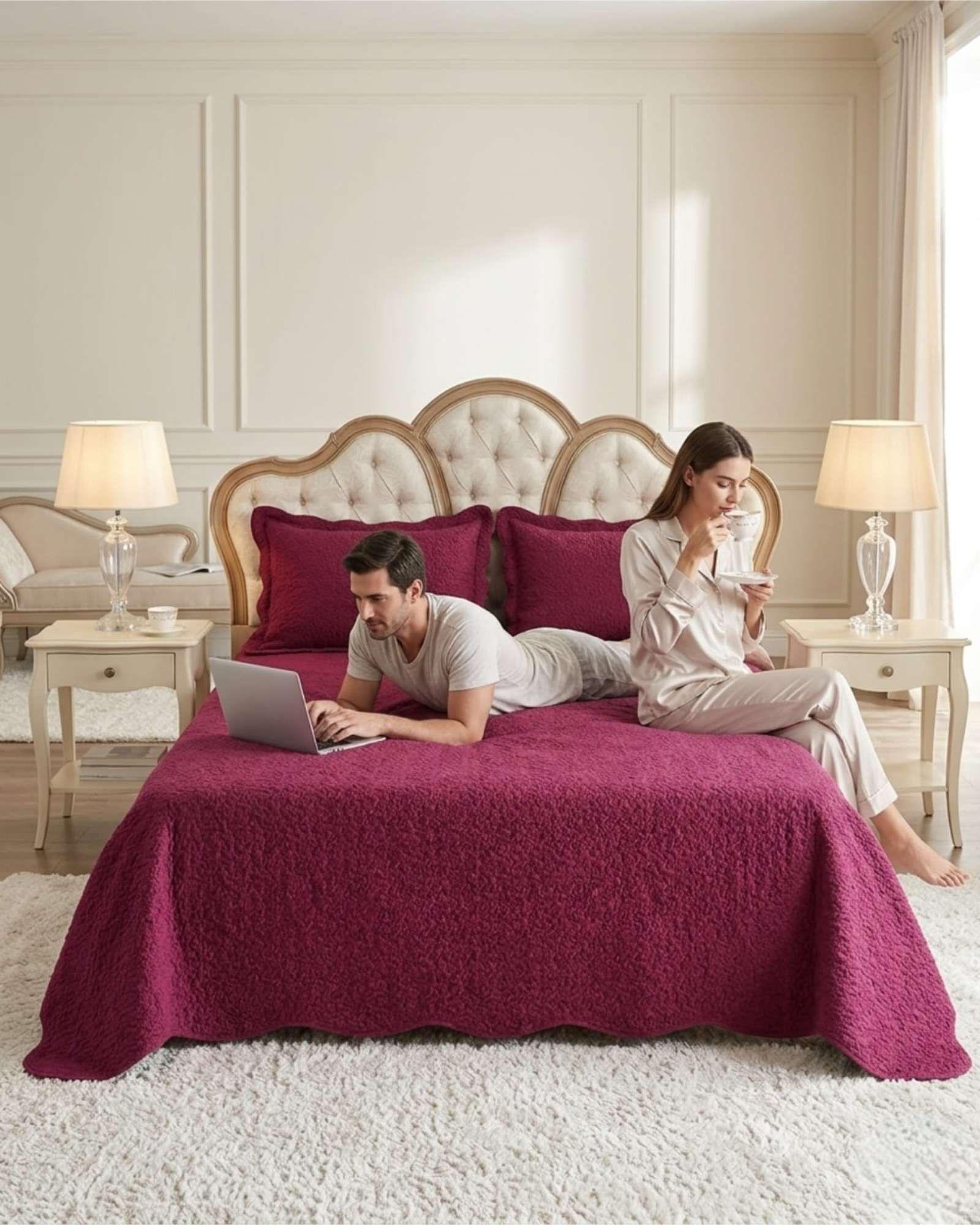 Cubrecama Quilt Verano King Delgado Texturizado Set Con Fundas a6-4