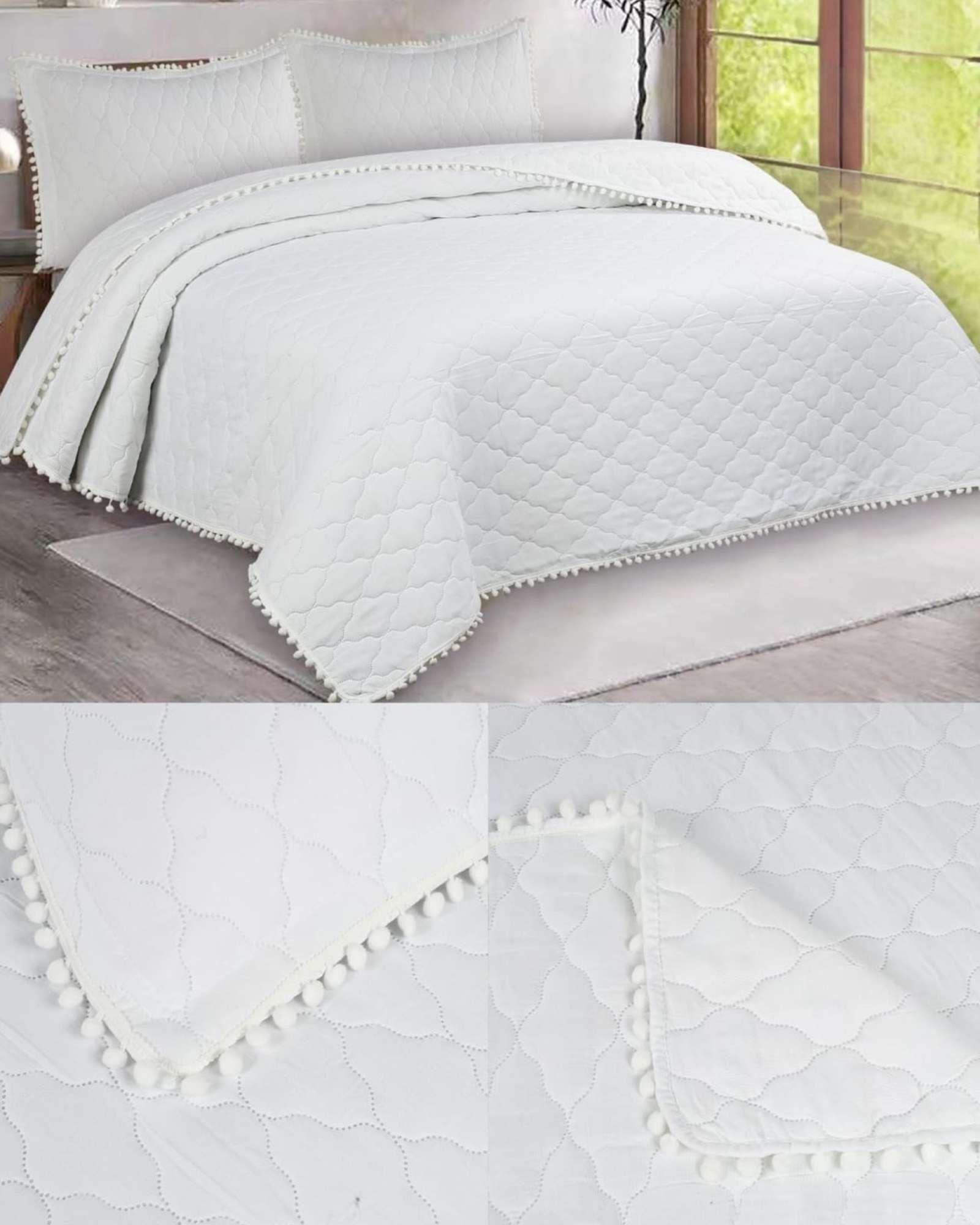 Cubrecama Quilt Primavera Verano Diseño con Pompones King-Superking-2