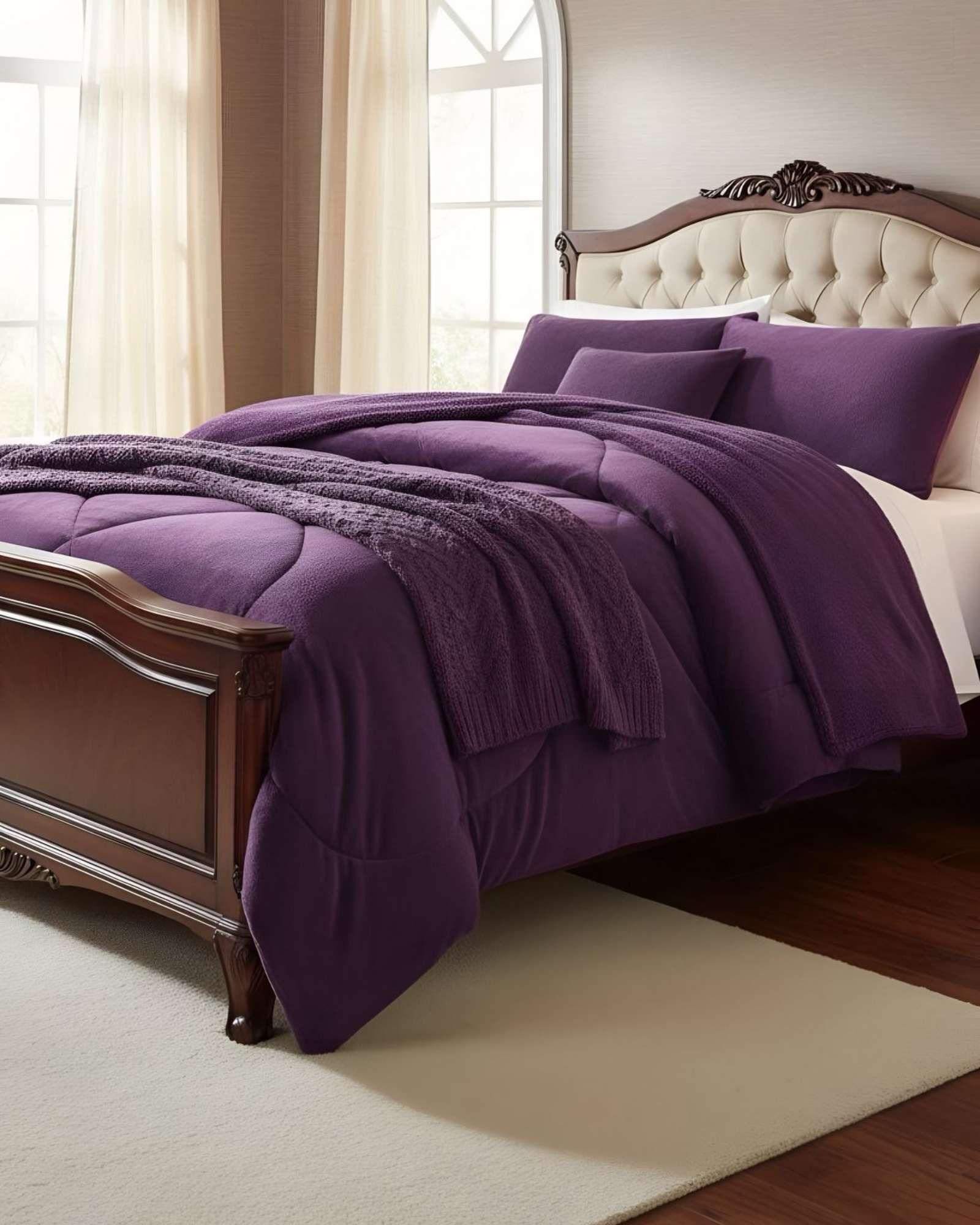 Cubrecama plush con chiporro Acolchado liso plaza y media blanco-2