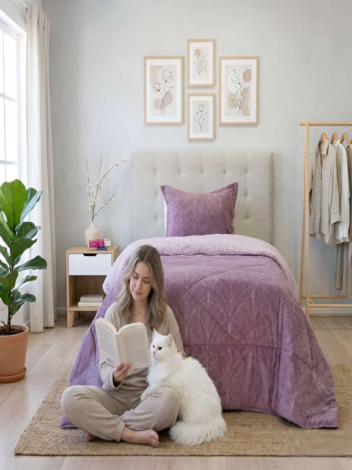 Cubrecama Outboss Deluxe Sherpa 1.5 Plazas Morado-1