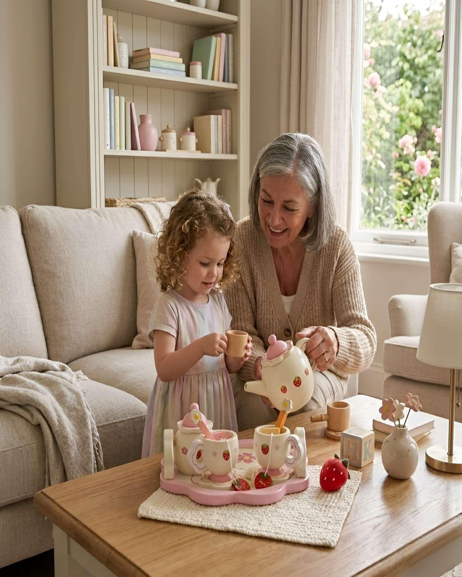 Set de Té de Madera Infantil Con Diseño De Fresas-0