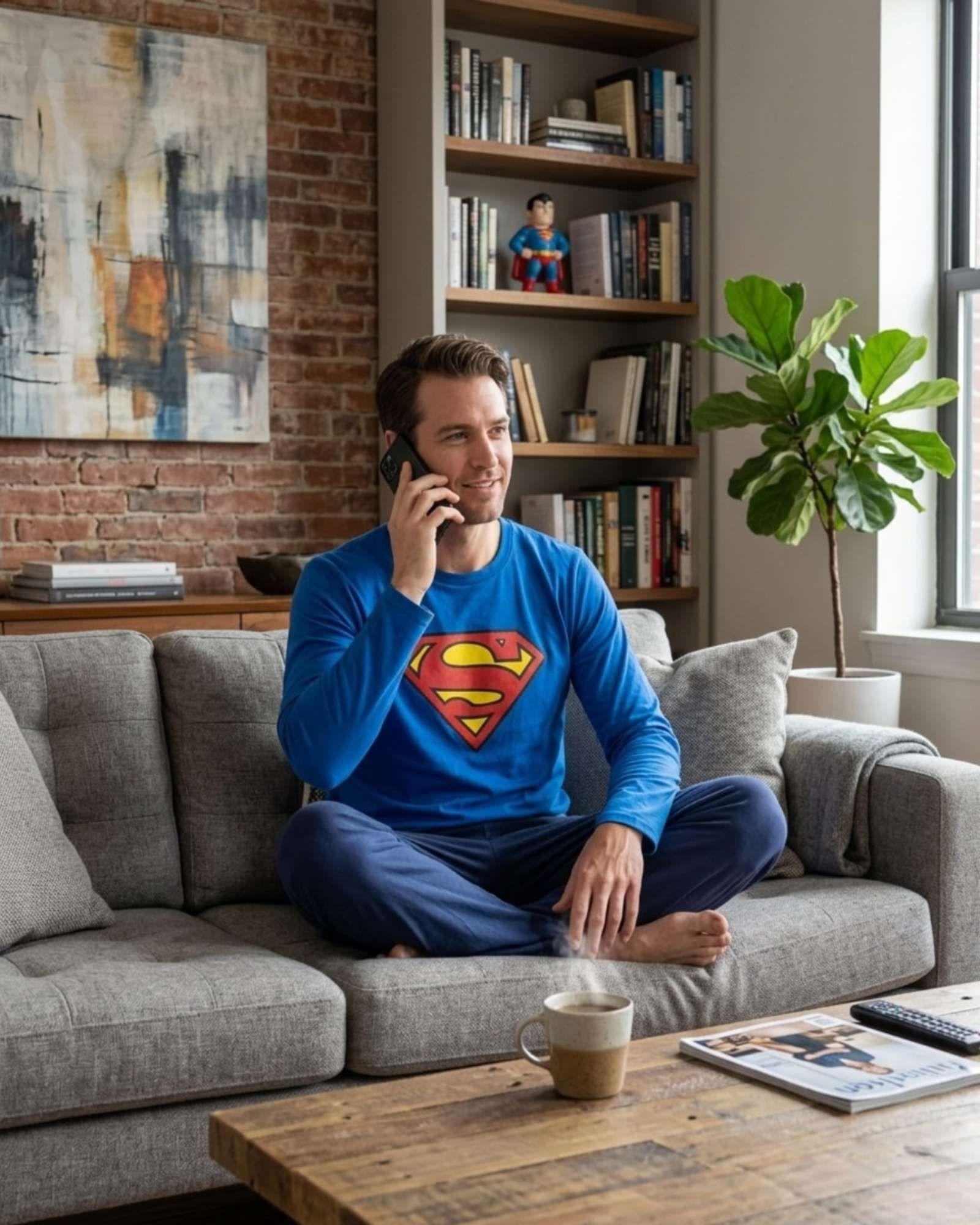 Pijama Hombre Superman Micropolar Térmico Invierno Talla L A2-2