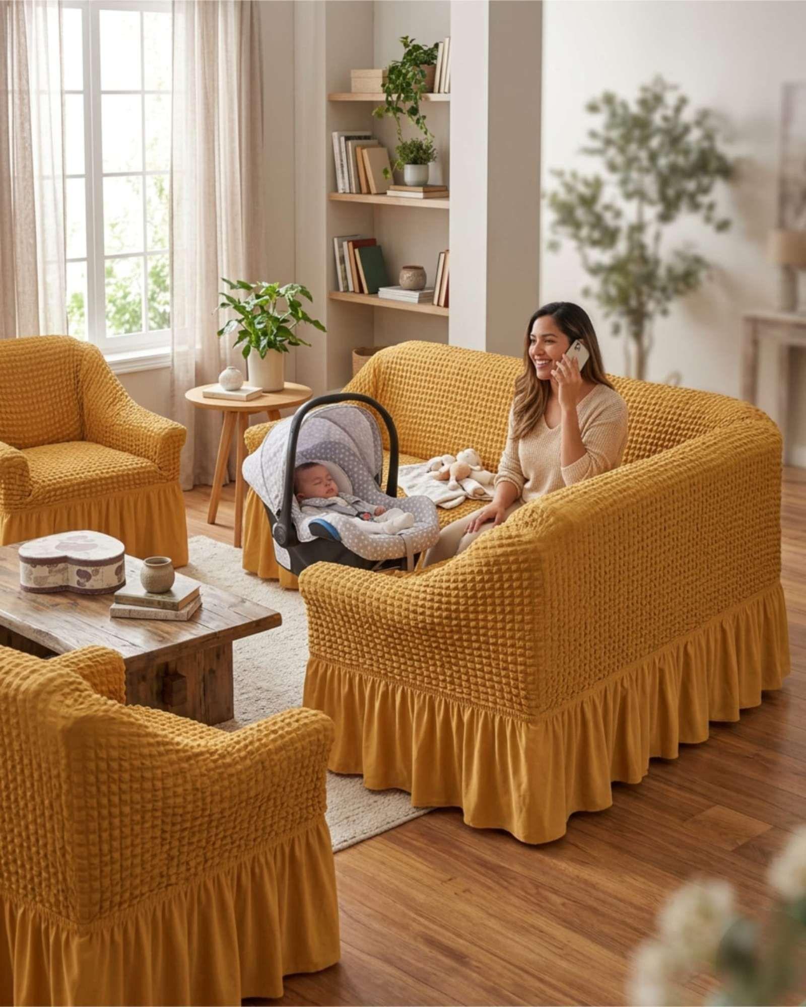 Juego de Fundas Cubre Sillon Turcas 3-1-1 con Textura de Burbuja m4-2