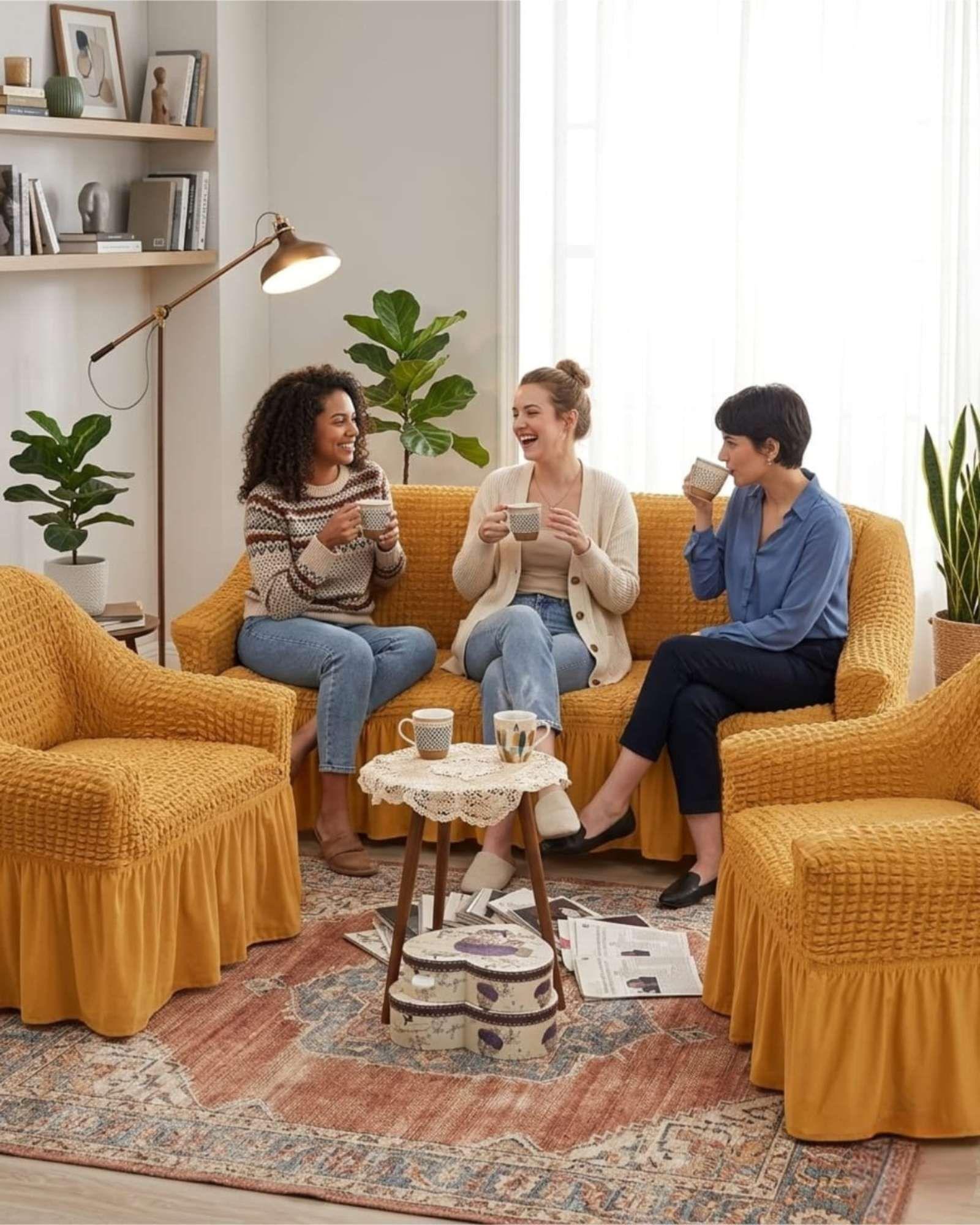 Juego de Fundas Cubre Sillon Turcas 3-1-1 con Textura de Burbuja m4-3