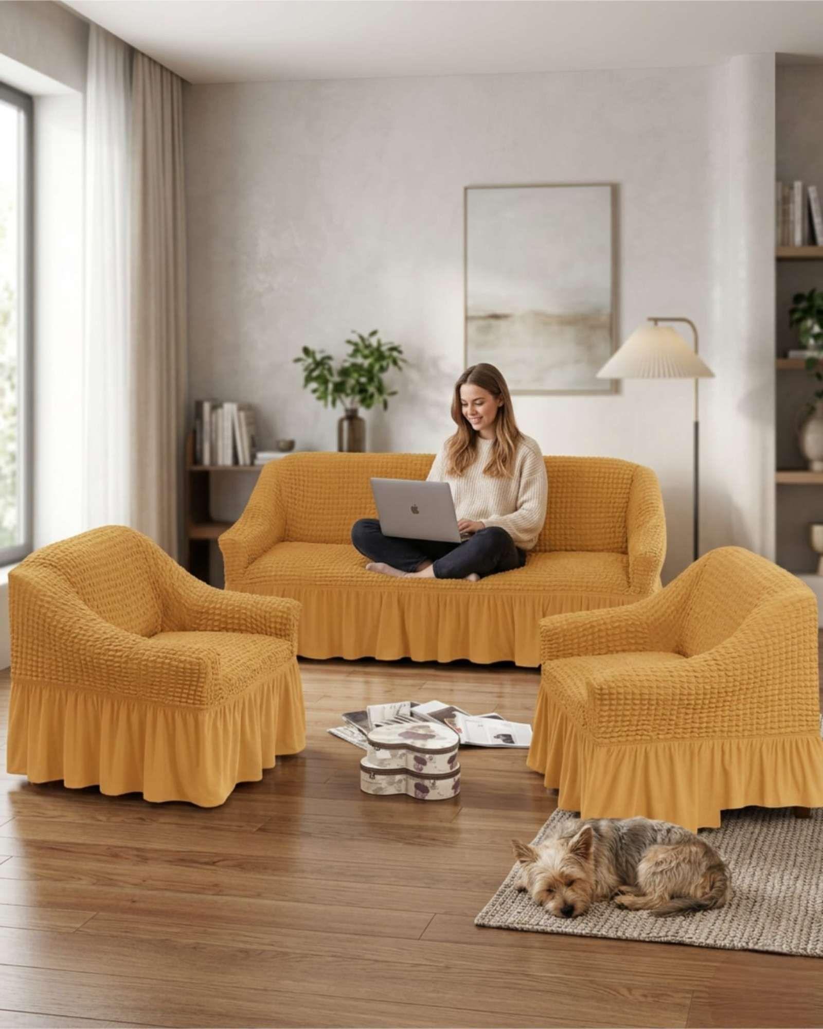 Juego de Fundas Cubre Sillon Turcas 3-1-1 con Textura de Burbuja m4-4