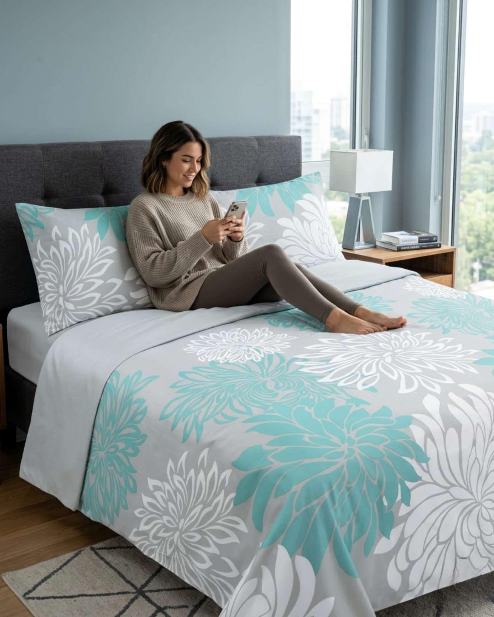 Juego de Sábanas 2 plazas Resistencia y Elegancia para tu Descanso Diario azul-3