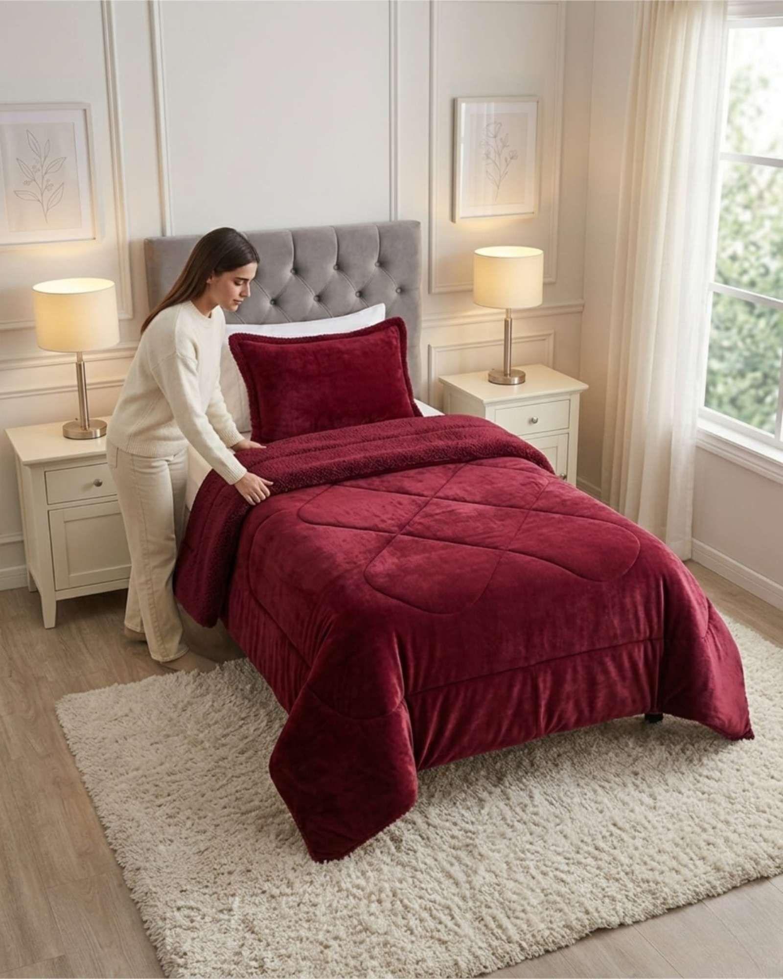 Cubrecama Plush con Chiporro Plaza y Media Diseño Premium C23-2