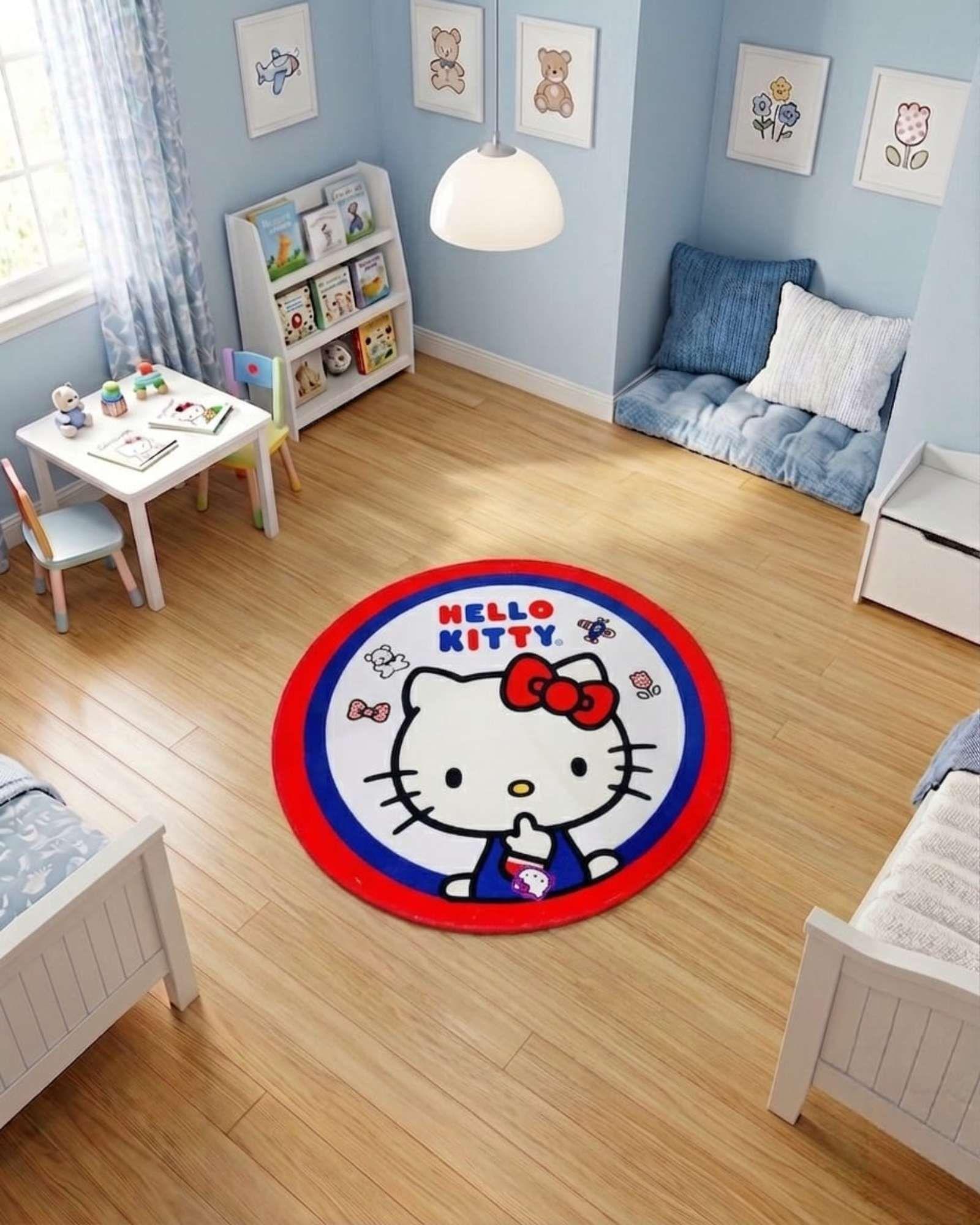 Alfombra Decorativa Infantil Circular de 80cm De Hello Kitty m1-0