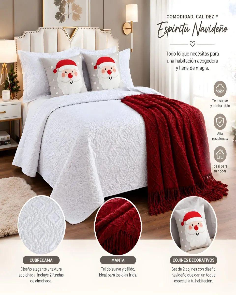 Set de Cama Navideño con Cubrecamas y 2 Fundas de Cojin King m7-2