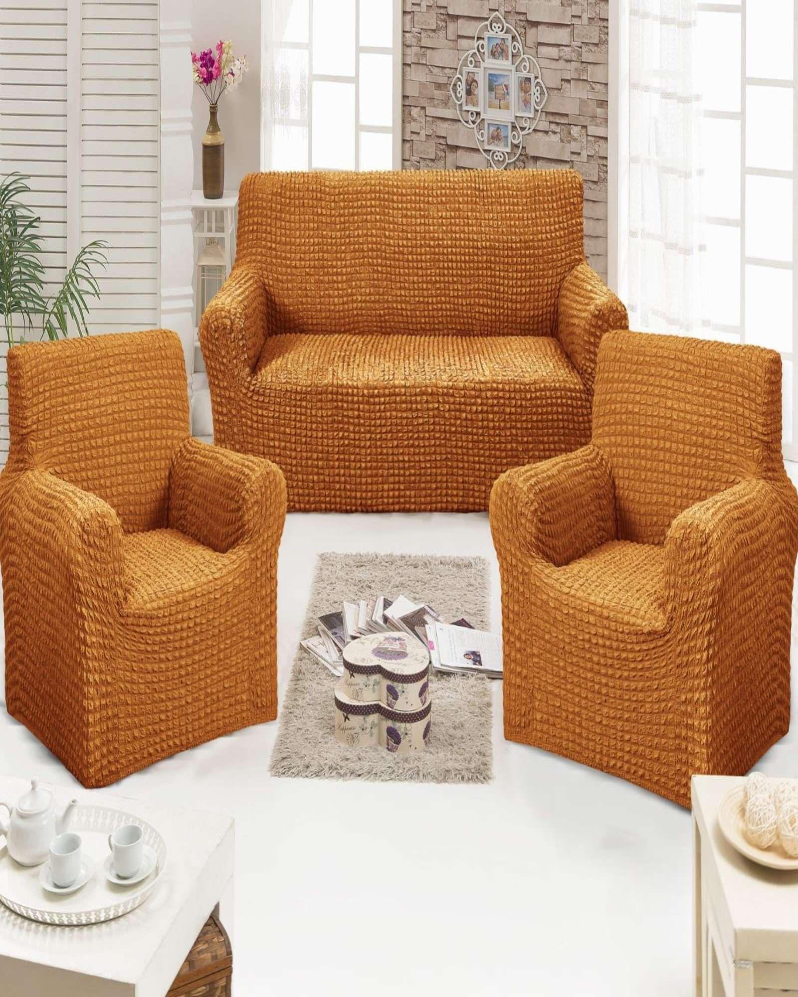 SET DE FUNDAS CUBRE SILLON 3+1+1 - MODELO CUADRILLE MOSTAZA-3