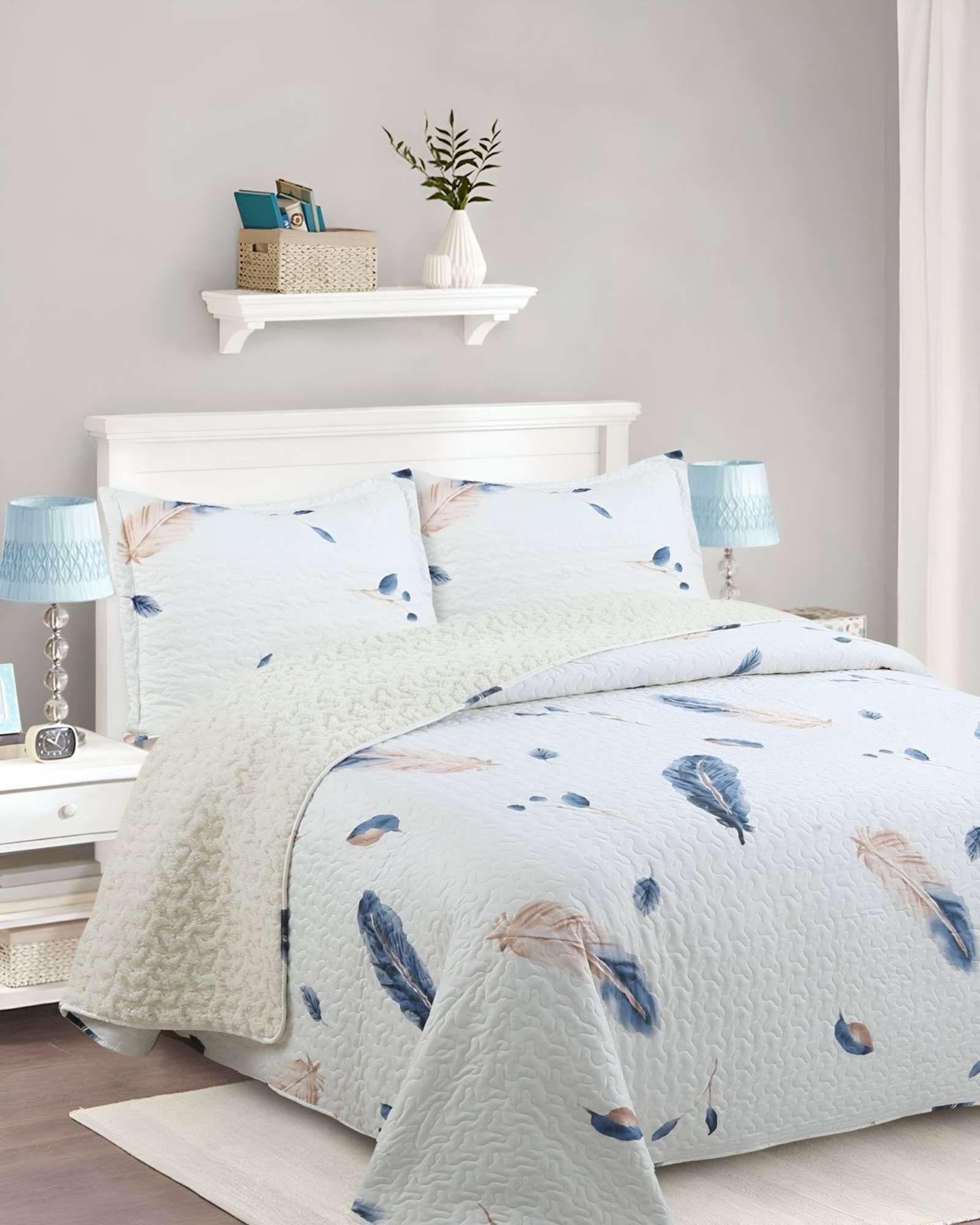 Cubrecama Quilt con sherpa 2 plaza blanco 230 cm x 250 cm J5-3
