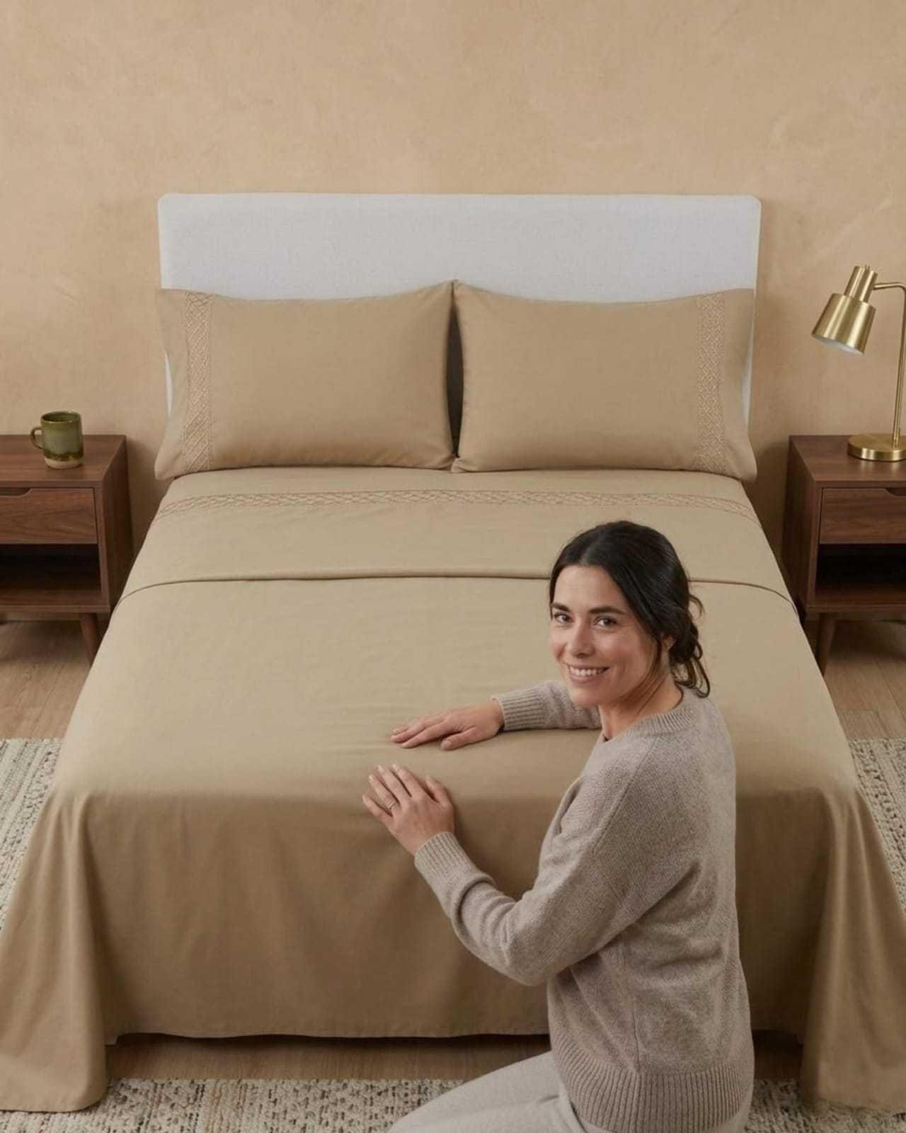 Juego de Sábanas king Resistencia y Elegancia para tu Descanso Diario beige-4