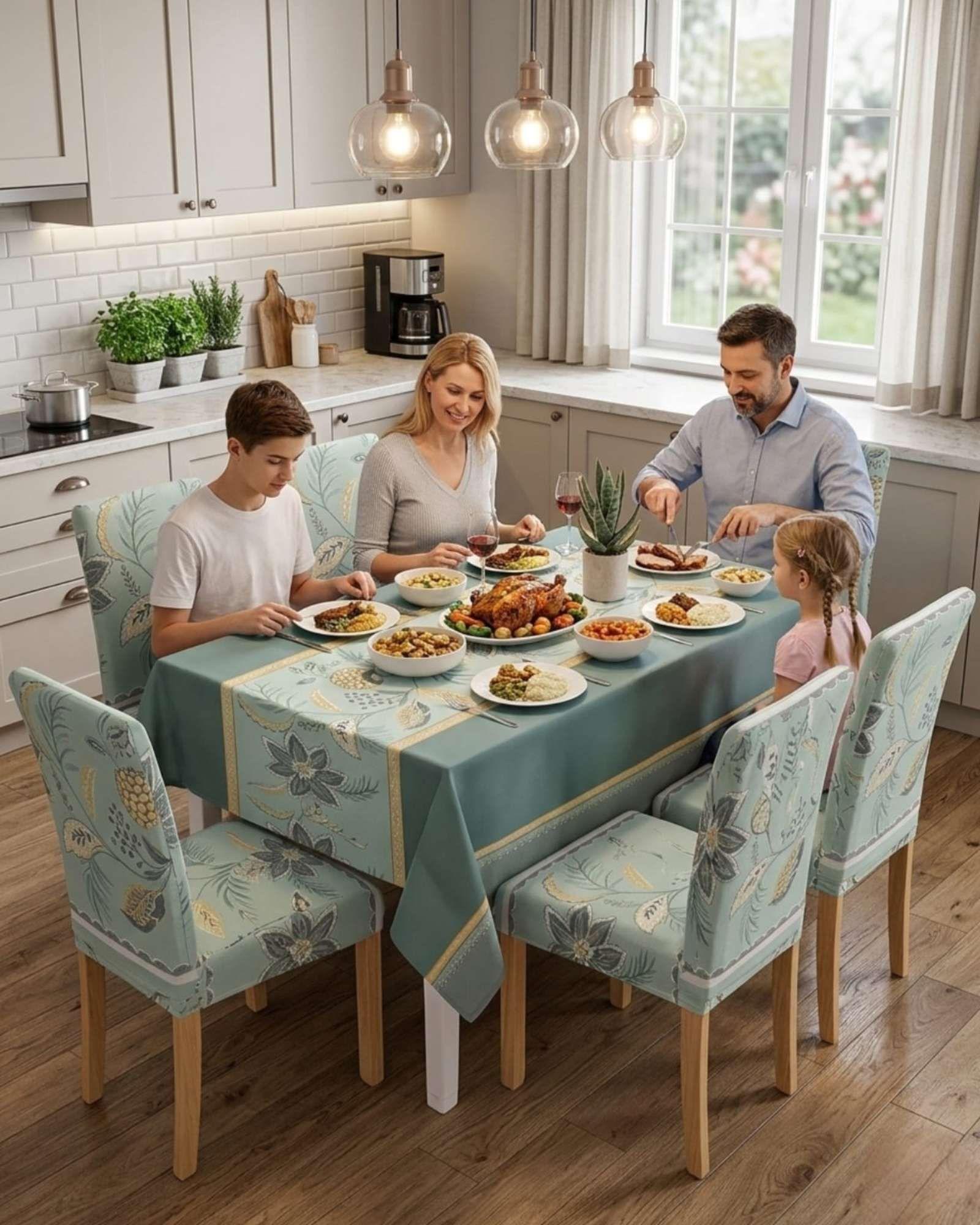 Juego De Mantel Antimanchas 140x220 + 6 Fundas De Silla 05-4