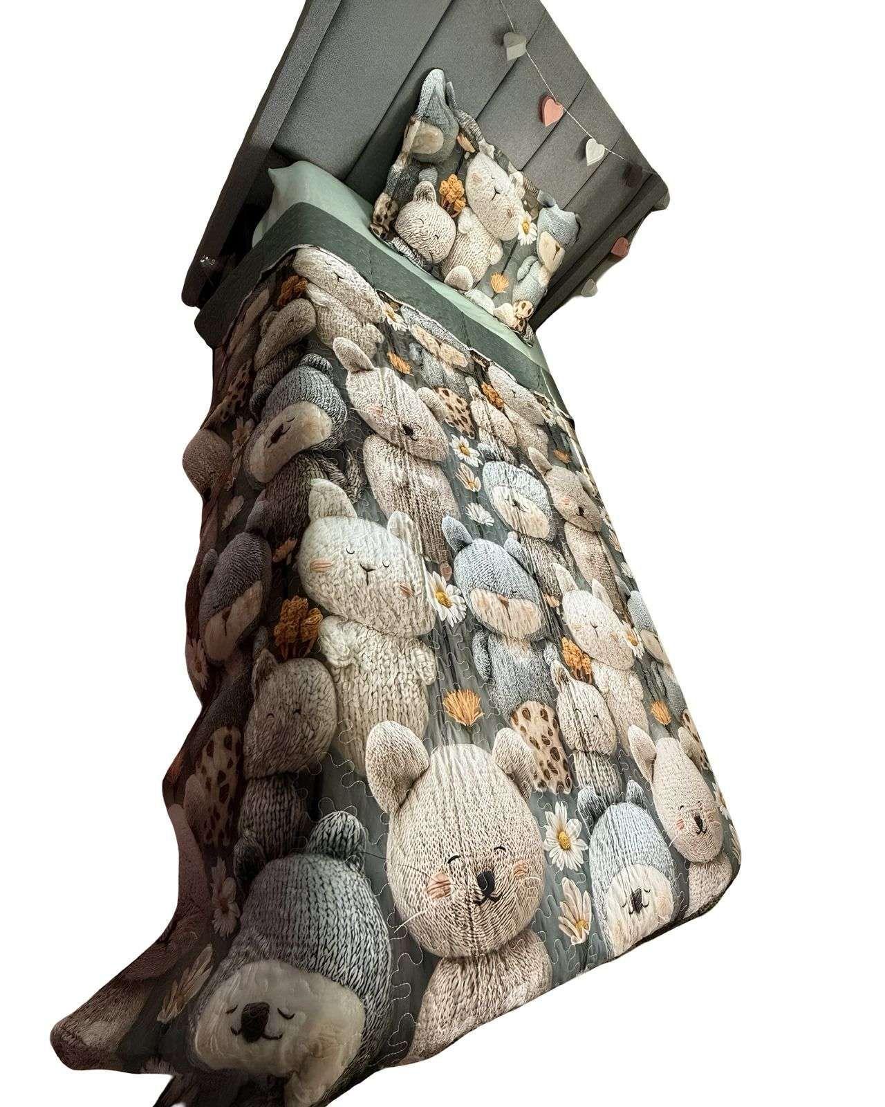 CUBRECAMA QUILT DE VERANO NIÑA NIÑO INFANTIL OSO VERDE-2