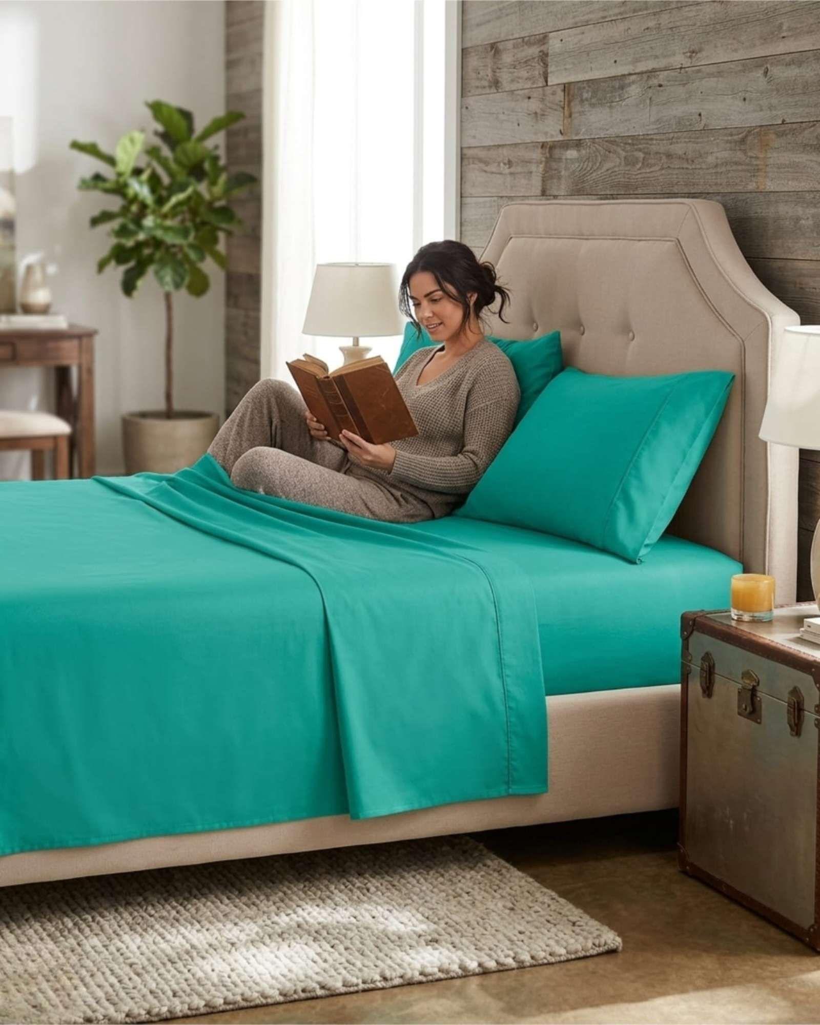 Juego de Sábanas color verde 1,5 plazas Resistencia y Elegancia para tu Descanso Diario-3