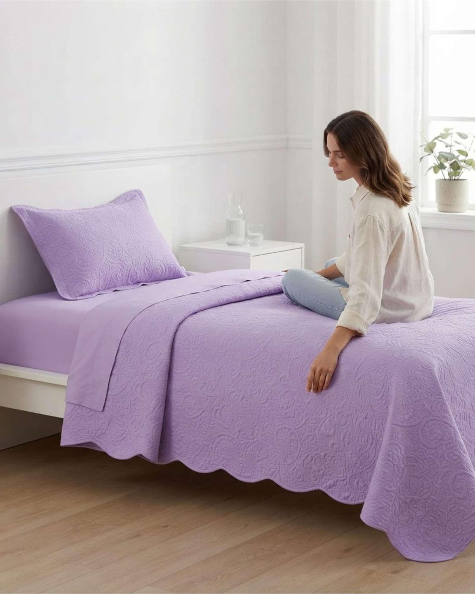 Cubrecama Quilt de Verano Liso 1.5 Plazas con Relieve 04-1
