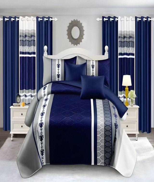 CUBRECAMA QUILT 7 PIEZAS CON CORTINA Y SABANAS 2 PLAZAS  T03-2