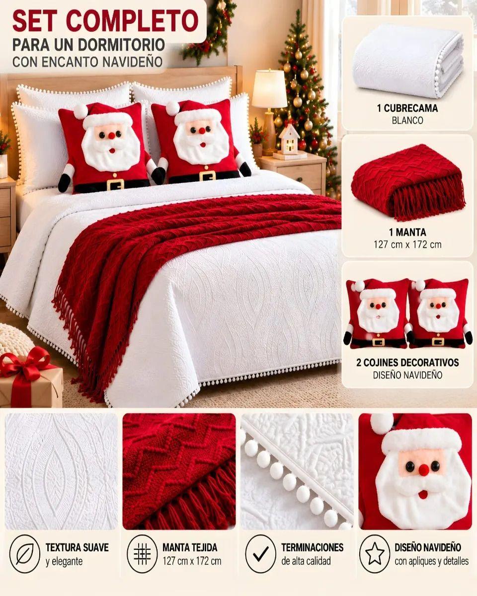 Set de Cama Navideño con Cubrecamas y 2 Fundas de Cojin King m13-2