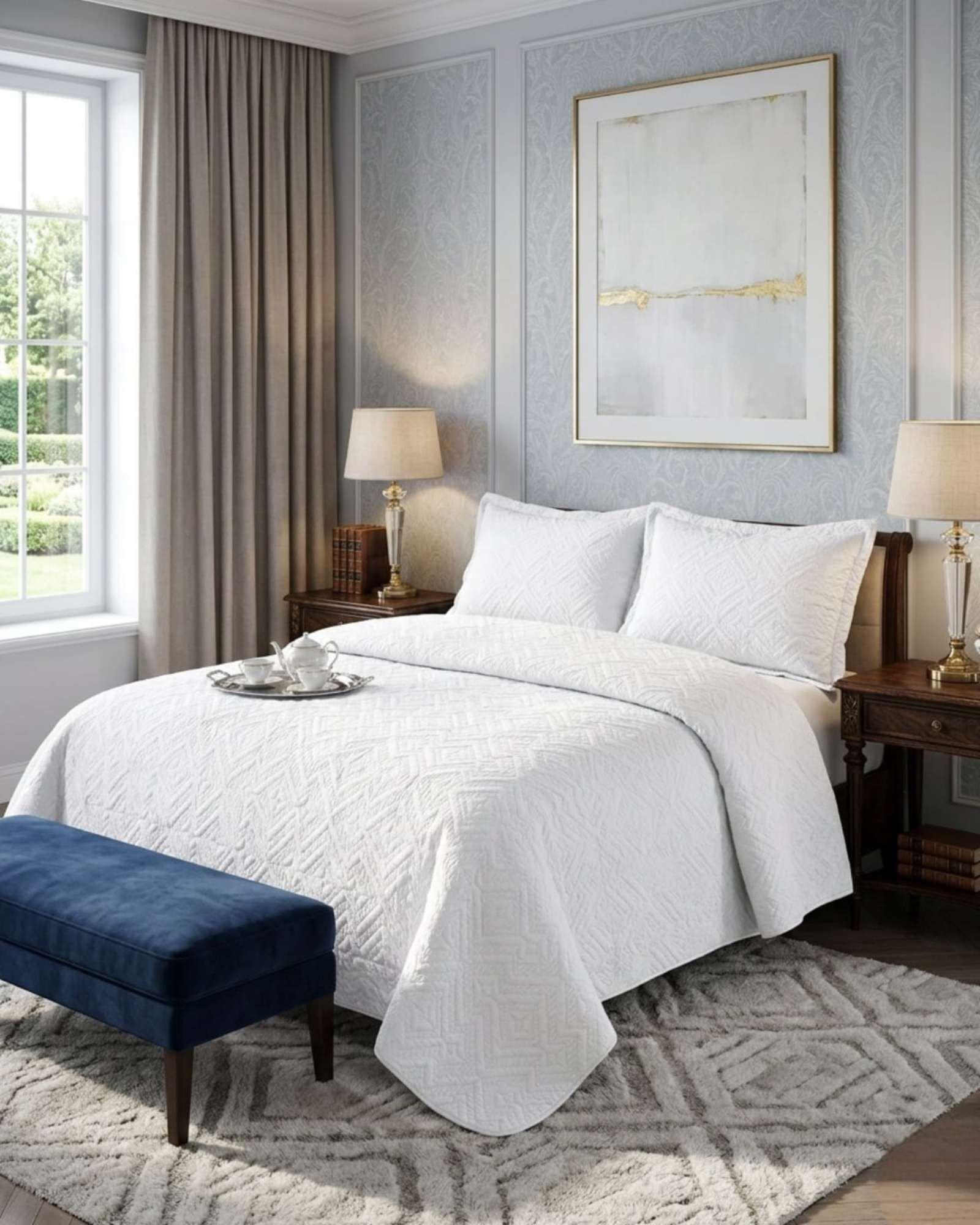 Quilt de Verano Transpirable, Ligero y Elegante 2 plaza Blanco-2