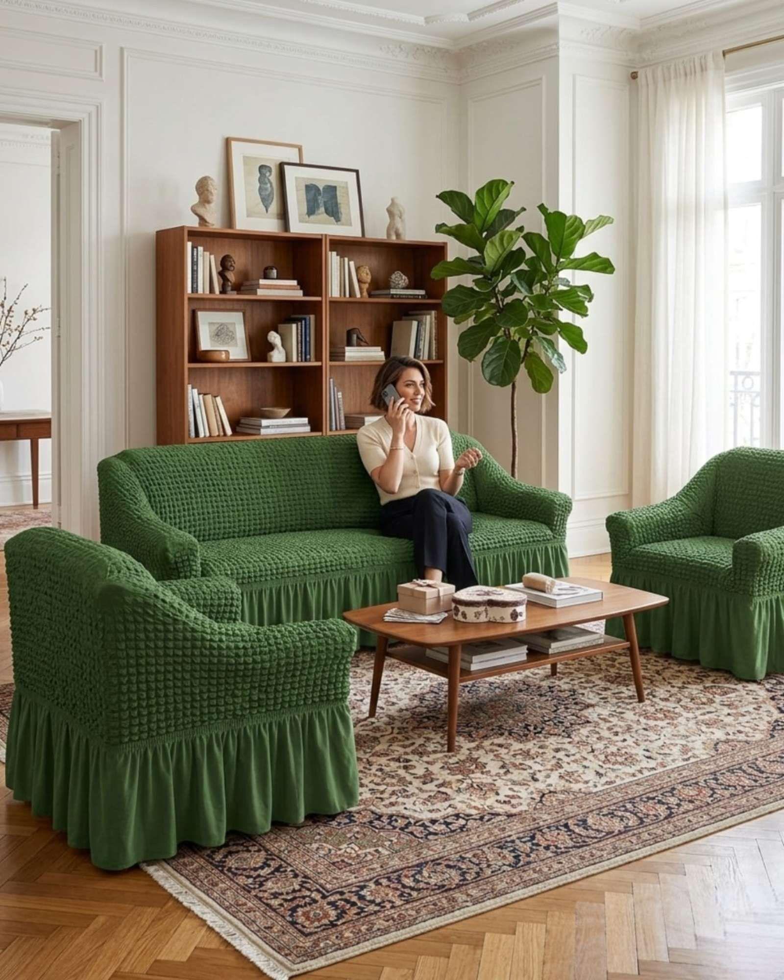 Juego de Fundas Cubre Sillon Turcas 3-1-1 con Textura de Burbuja m11-0